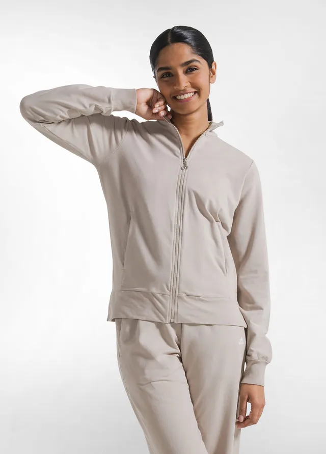 deha-felpa-leggera-core-con-zip-beige-felpa-donna-con-collo-alto image 1
