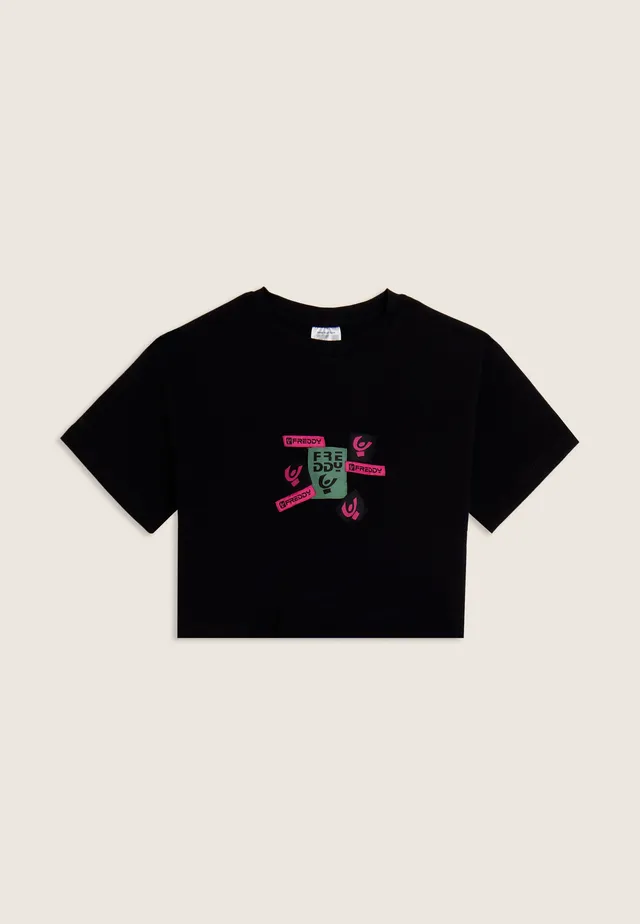 freddy-t-shirt-junior-cropped-con-stampa-loghi-multipli image 1