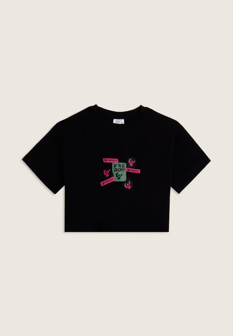 freddy-t-shirt-junior-cropped-con-stampa-loghi-multipli image 1