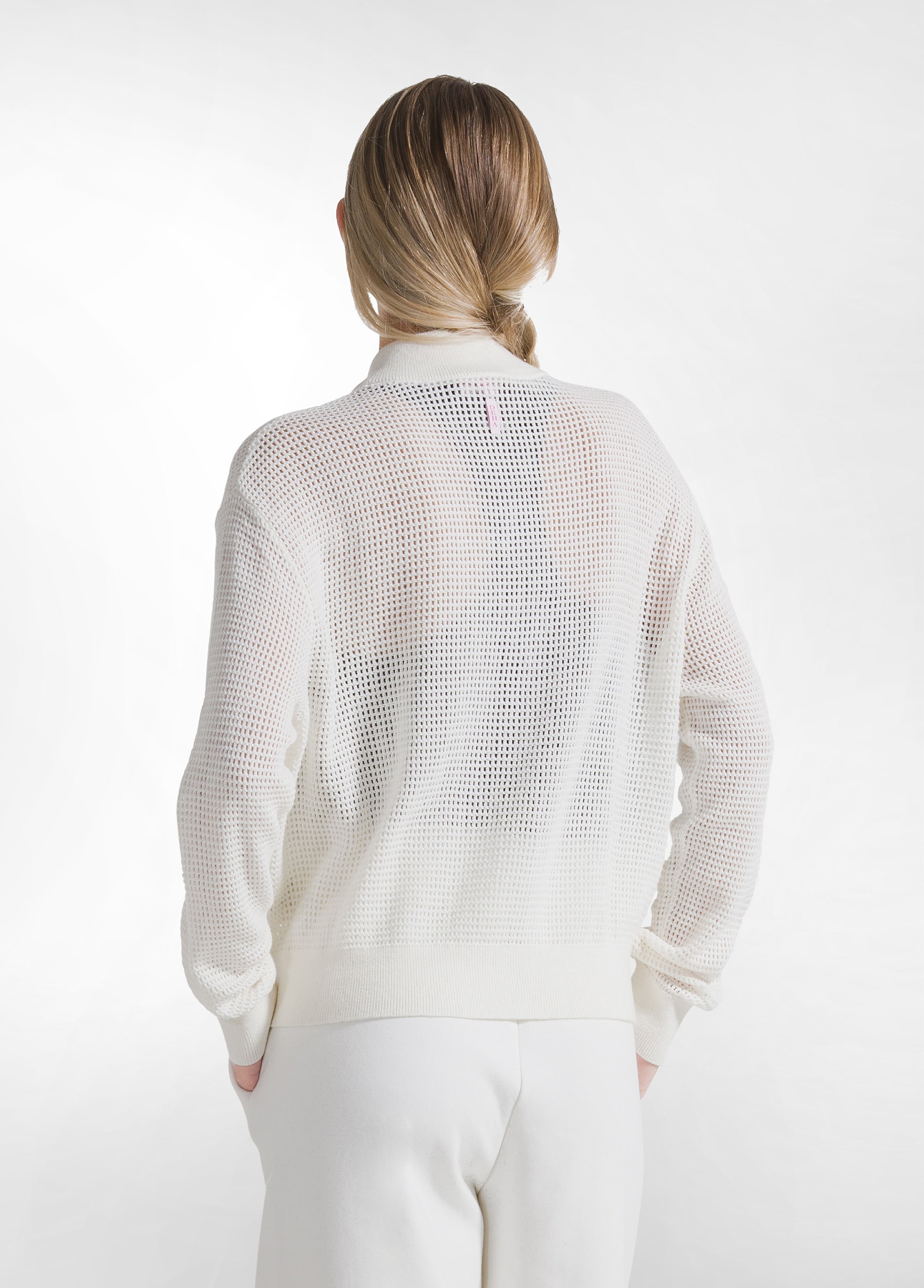 deha-felpa-full-zip-in-cotone-effetto-rete-bianco image 2