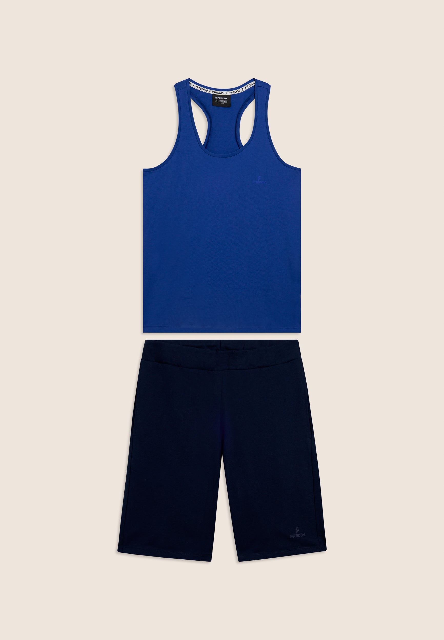 completo-sportivo-donna-freddy-in-cotone-canotta-bermuda image 7