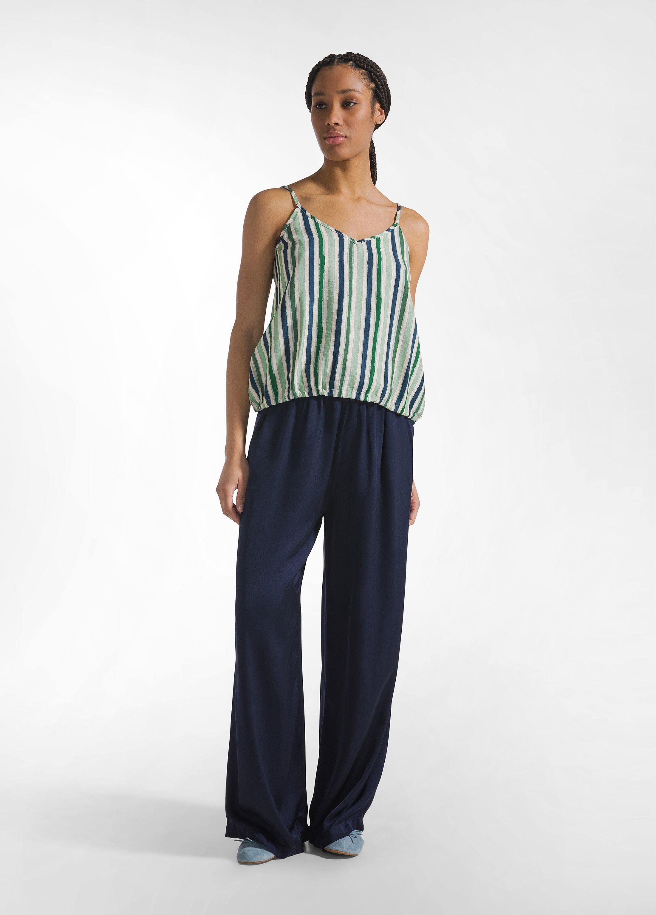 deha-top-spalline-sottili-crepe-a-righe-verde-d22381 image 4