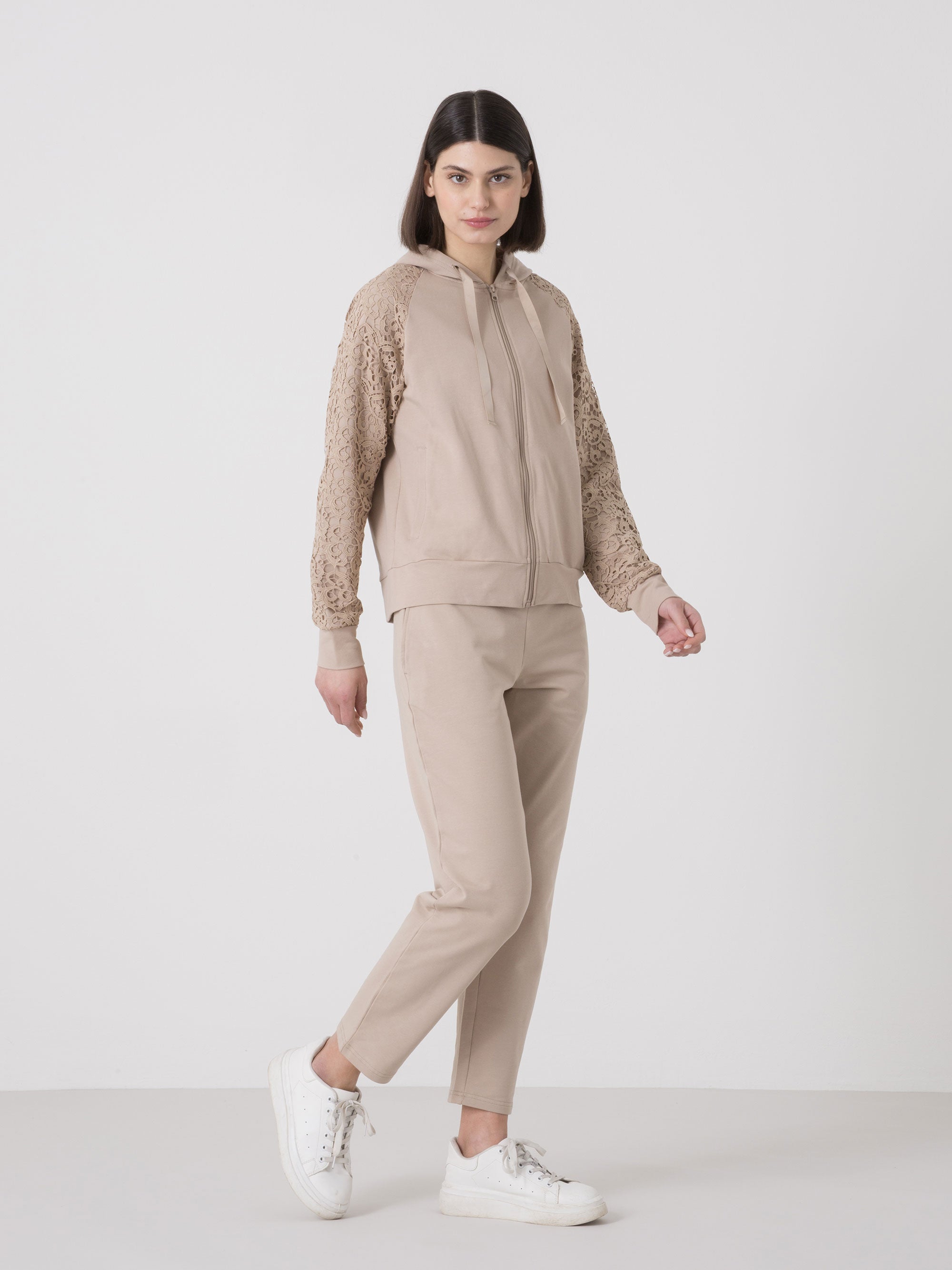 dimensione-danza-felpa-donna-full-zip-con-cappuccio-e-maniche-in-macram-sporty-c image 2