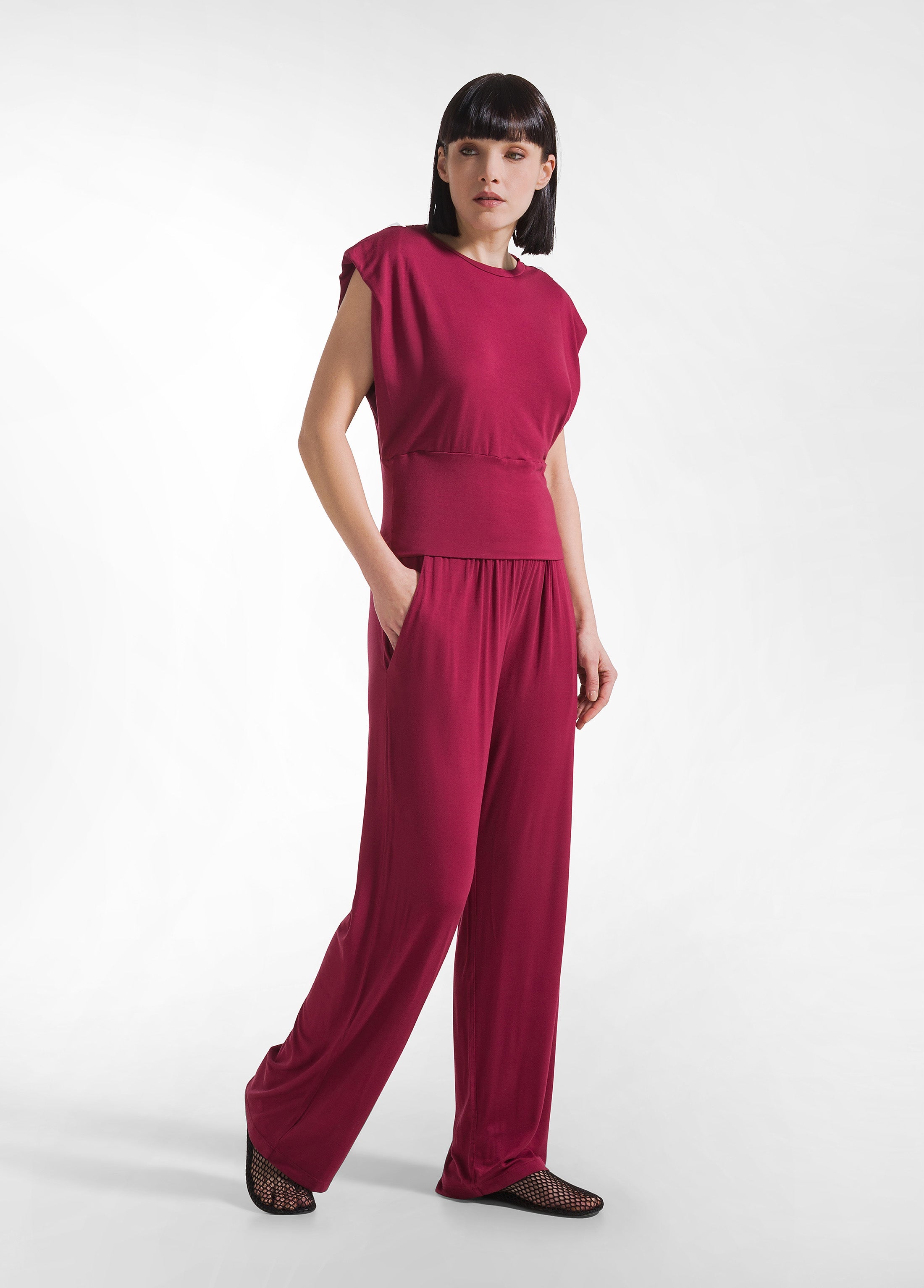 deha-pantalone-dritto-in-viscosa-stretch-rosso image 1