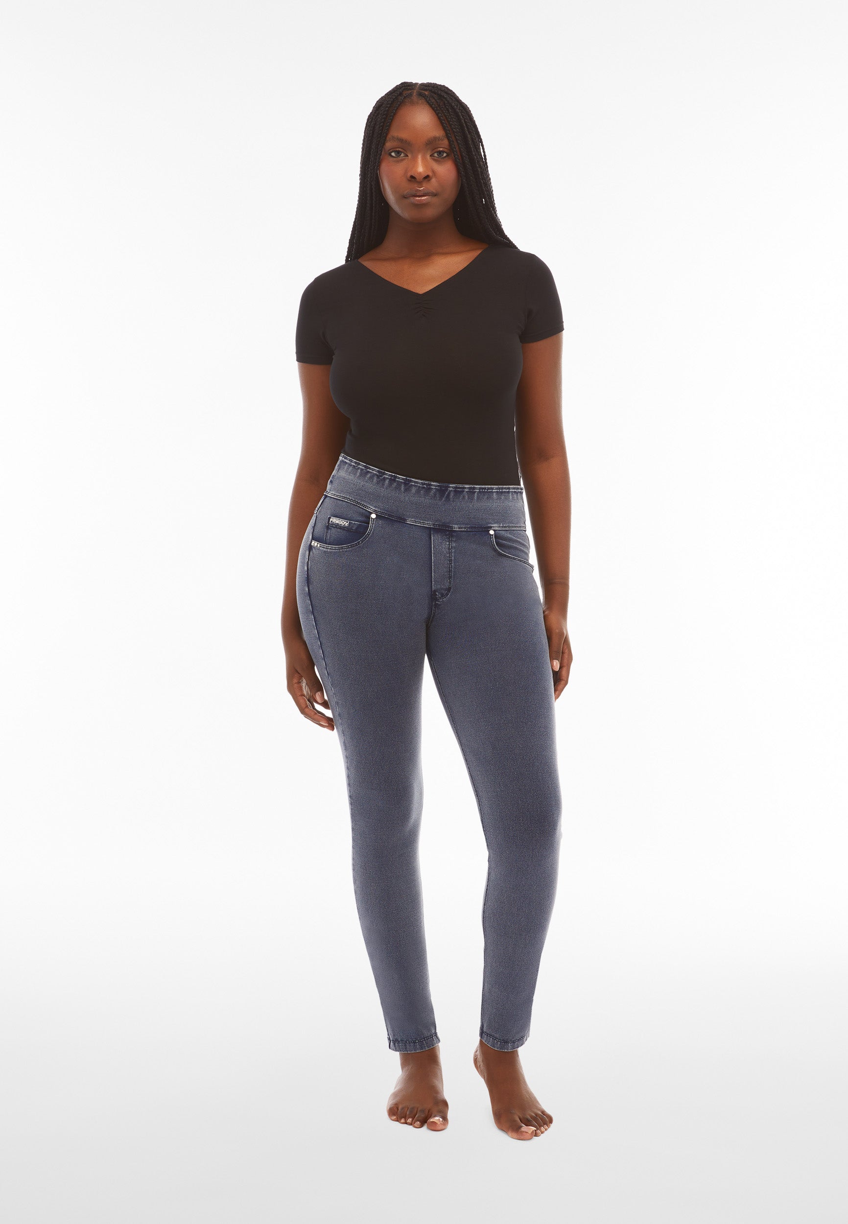 freddy-n-o-w-pantaloni-skinny-donna-vita-risvoltabile-jersey-denim image 2