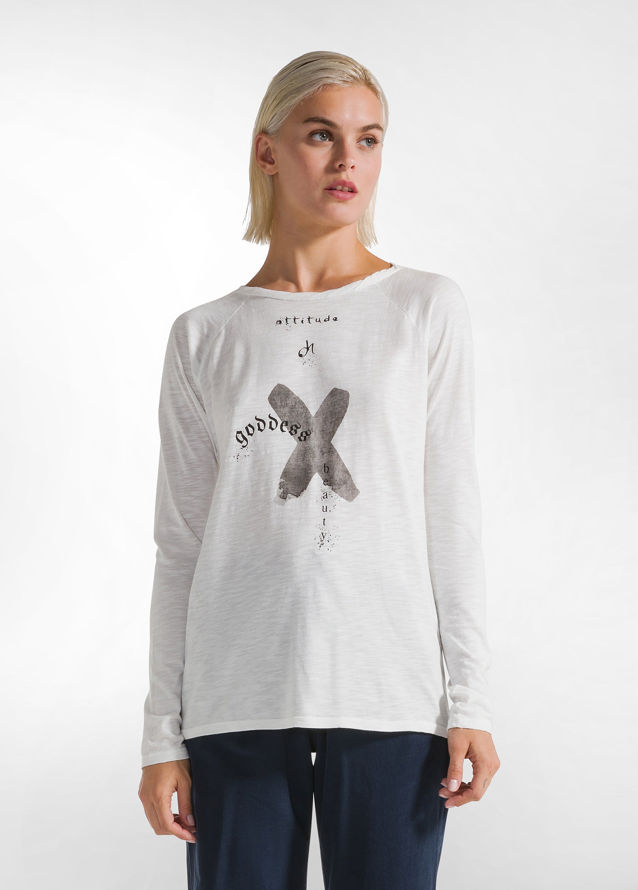 deha-t-shirt-grafica-manica-lunga-bianca-in-cotone-modal image 2