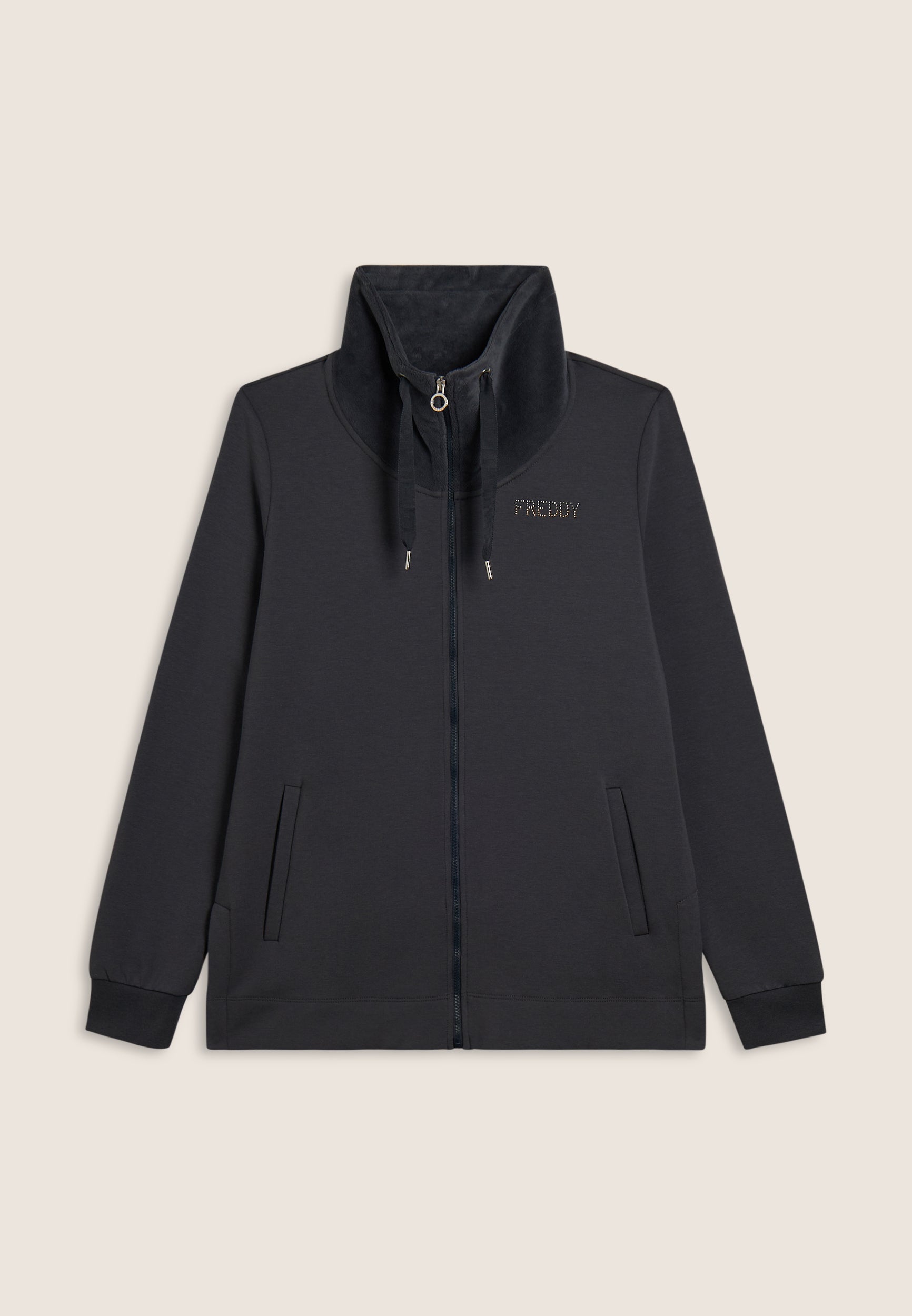 freddy-felpa-donna-full-zip-collo-alto-velluto-con-spacchi-e-strass image 5