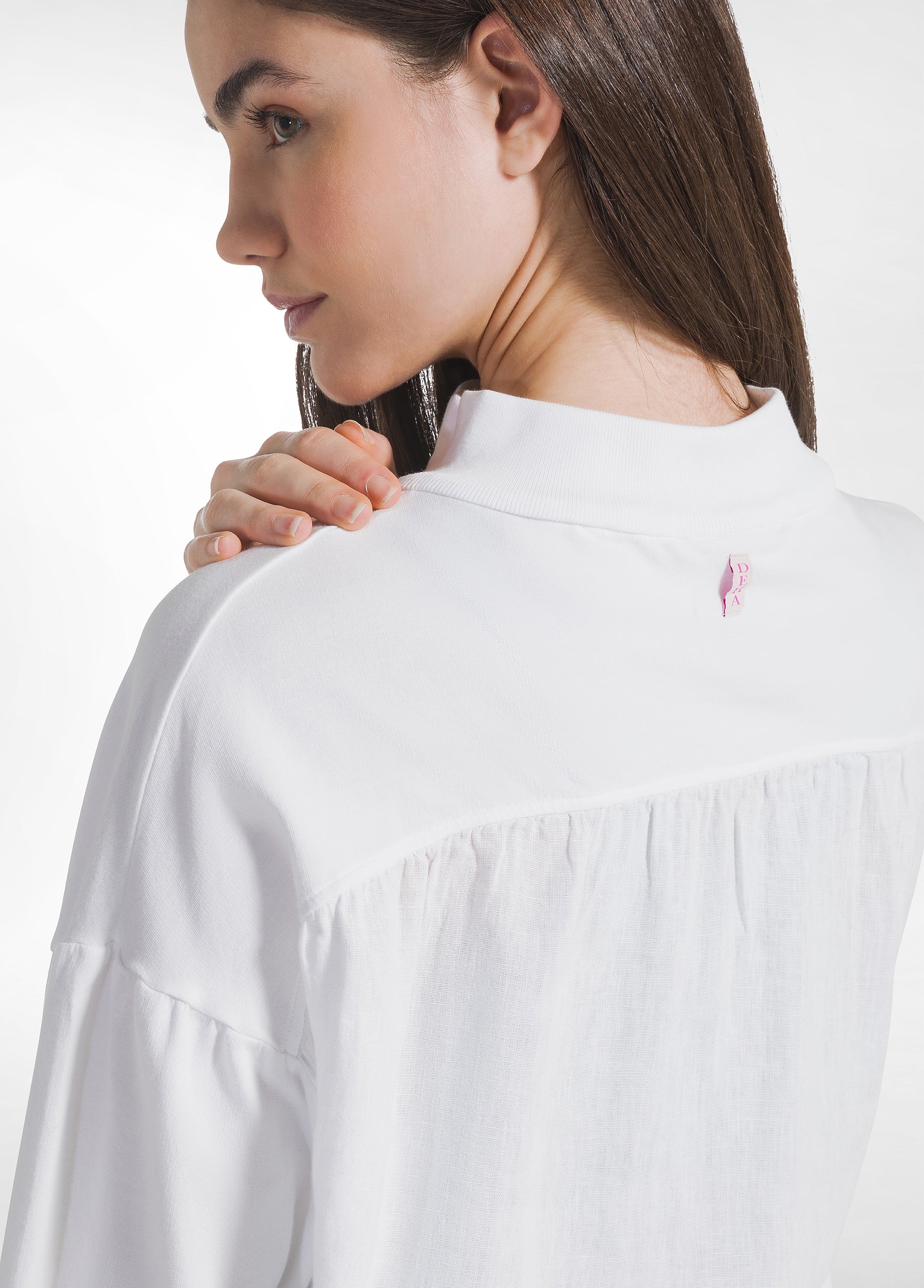 deha-felpa-con-zip-combinata-lino-cotone-bianco-collo-alto image 4