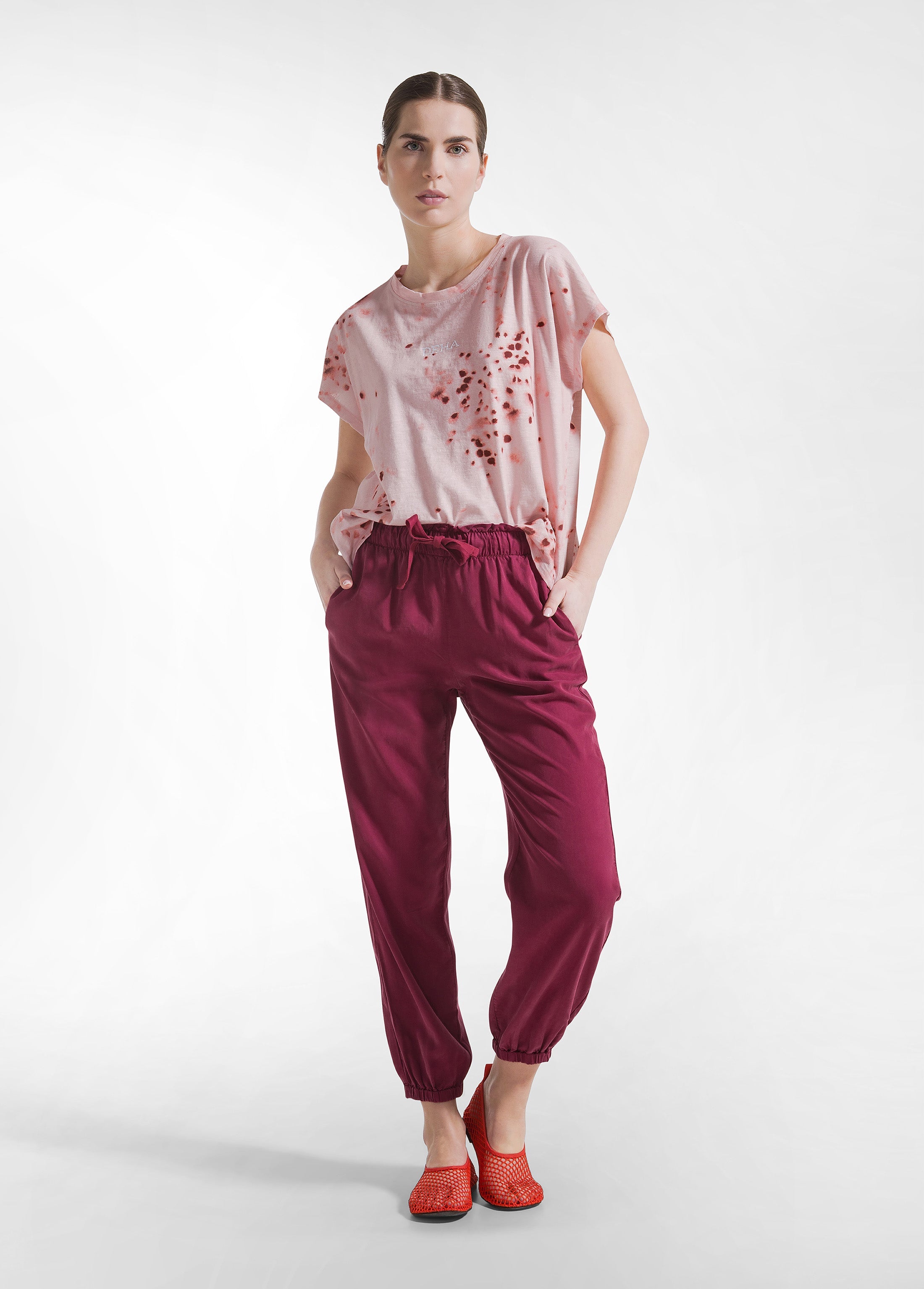 deha-t-shirt-in-cotone-fiammato-all-over-rosa-maglietta-casual-donna image 4