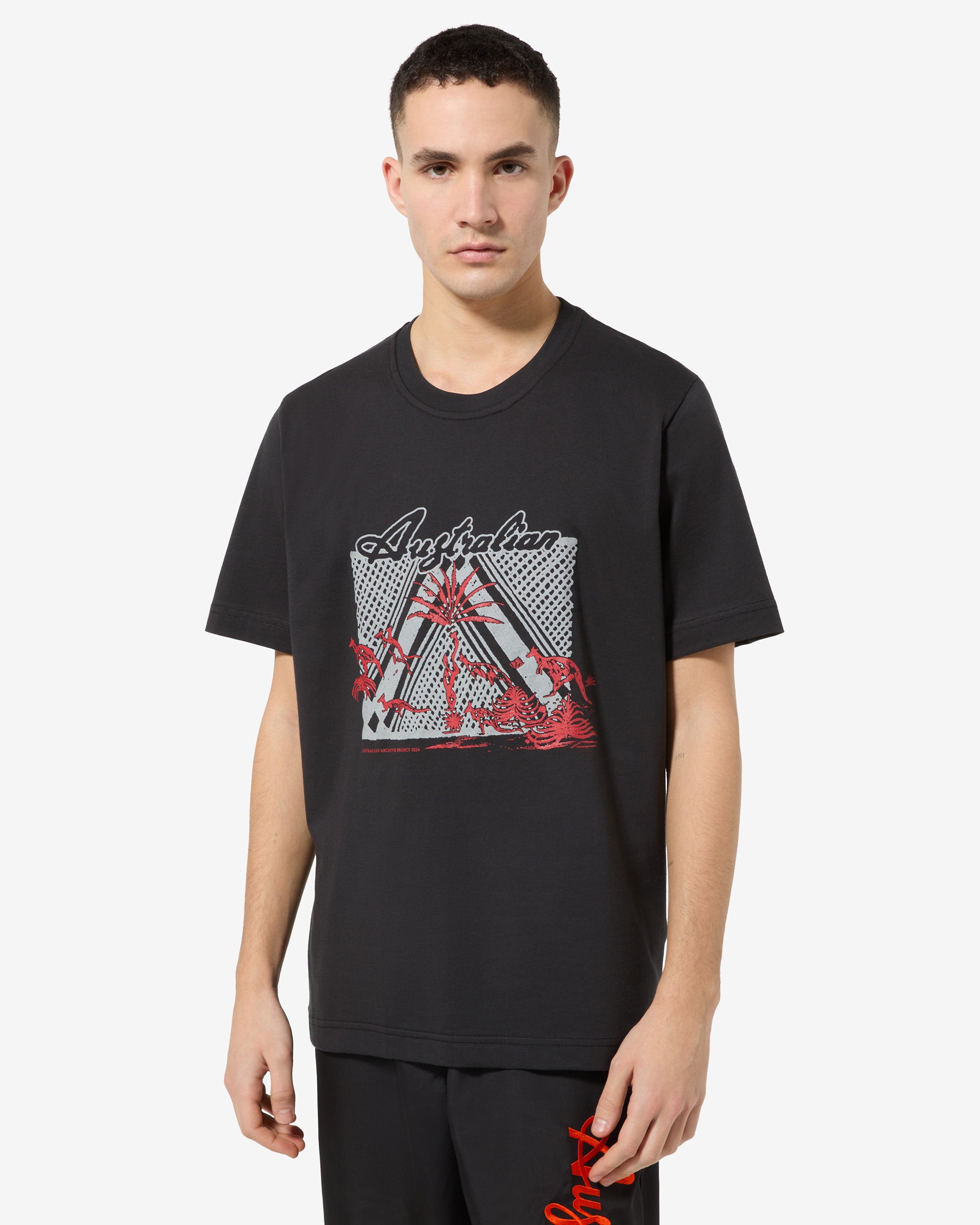 australian-ethnic-t-shirt-maglietta-cotone-nera-stampa-petto image 1
