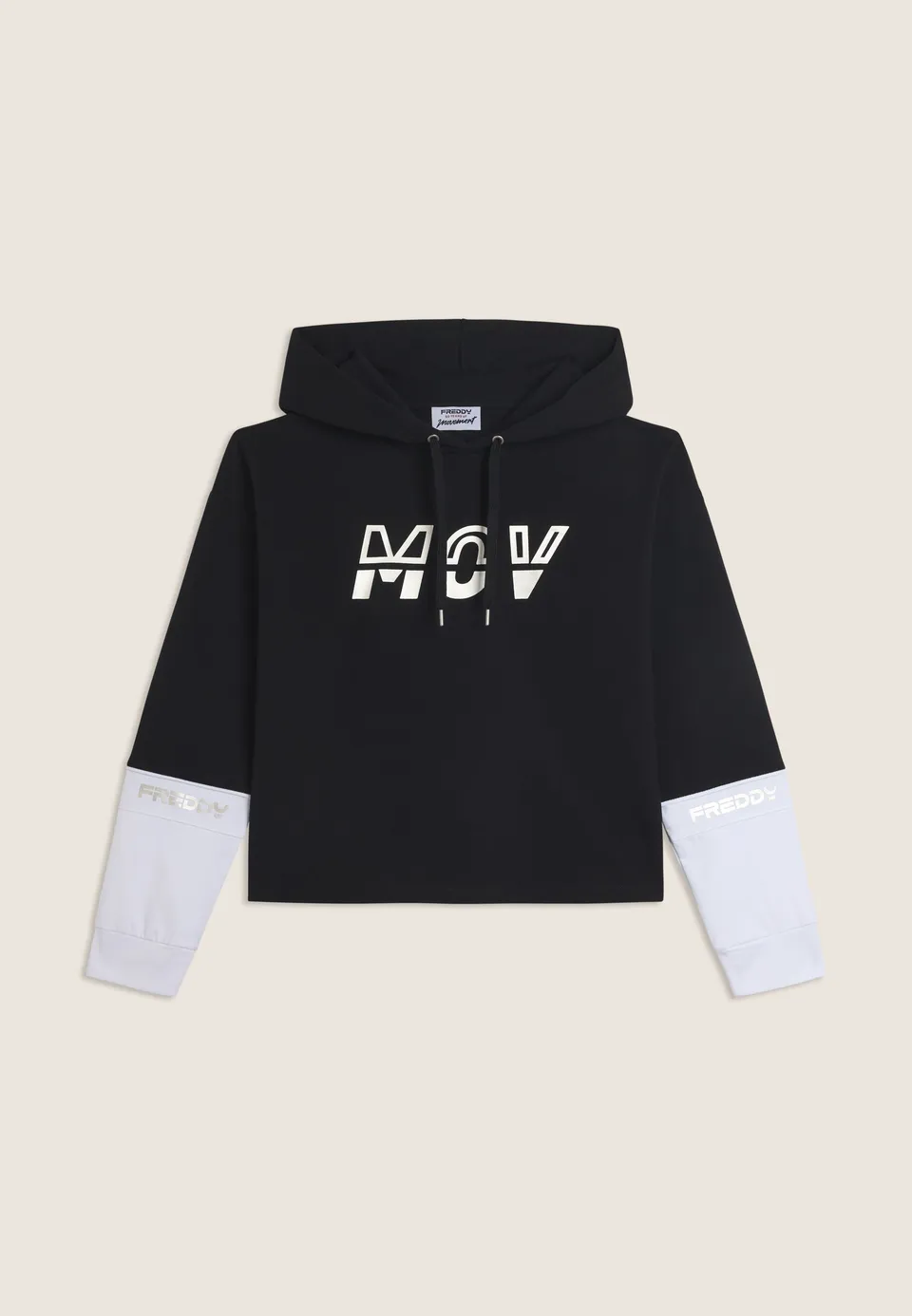 freddy-felpa-con-cappuccio-mov-in-heavy-jersey-stretch-con-maniche-colour-block image 1