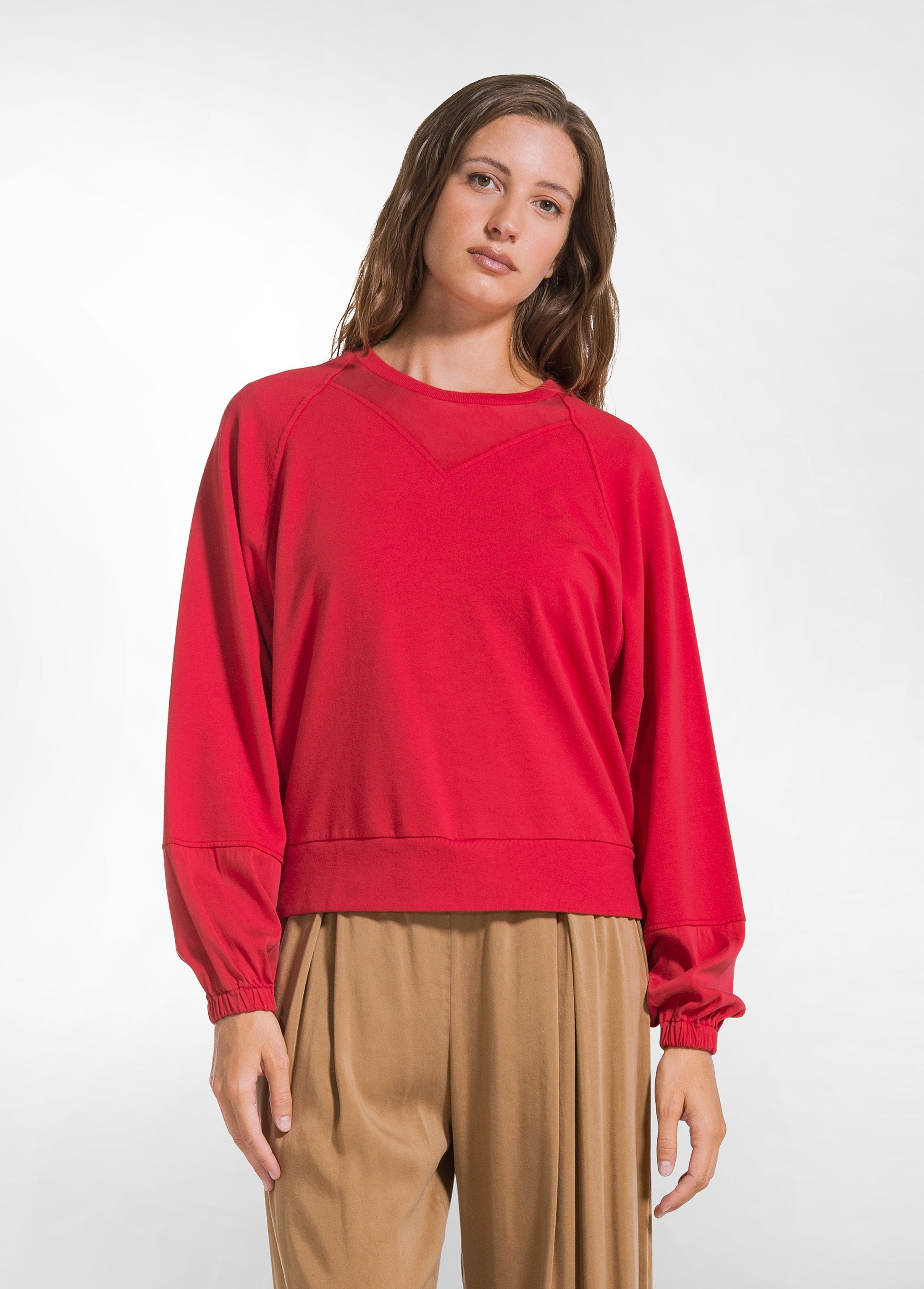 deha-d52420-felpa-girocollo-cotone-modal-e-raso-rosso image 1