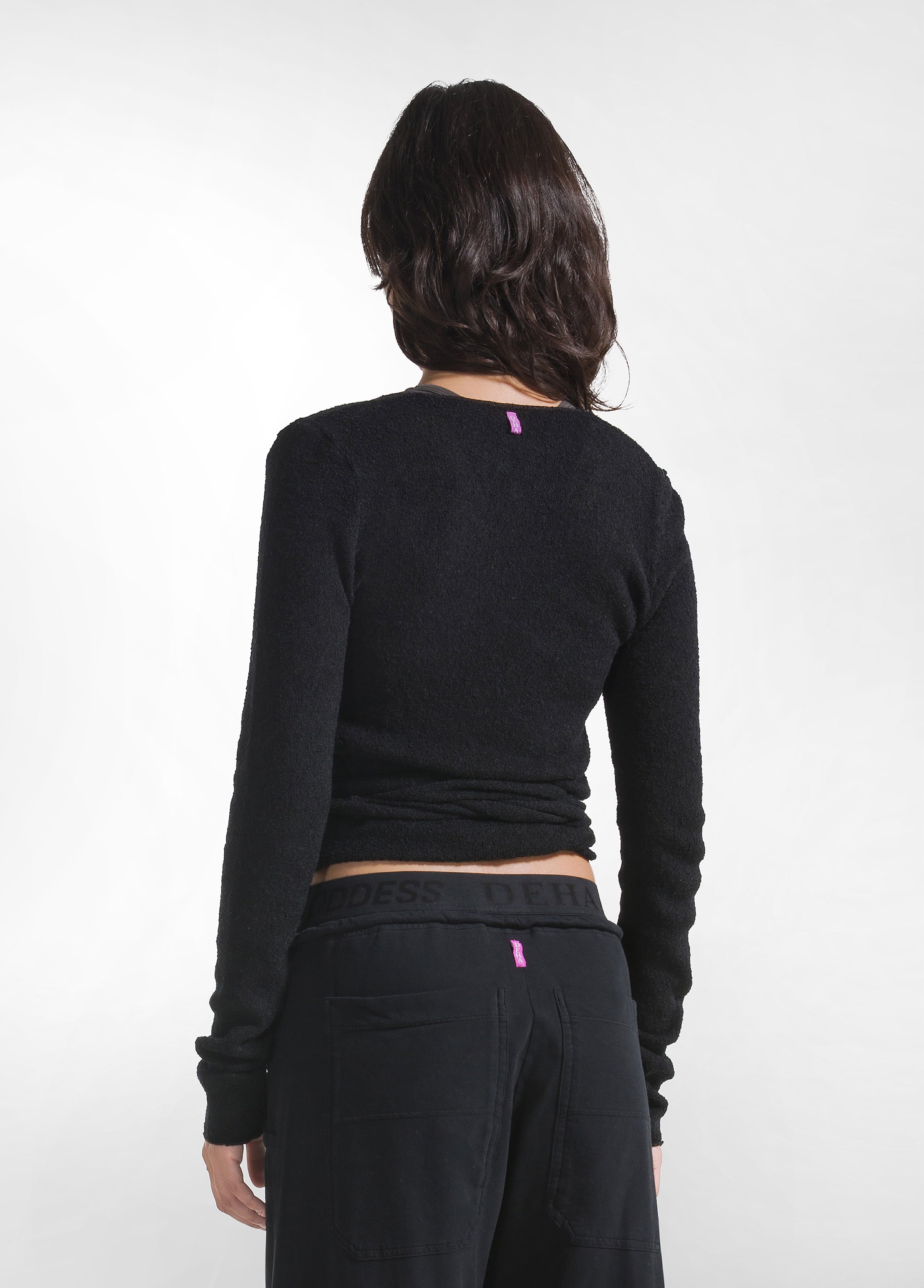 deha-cardigan-incrociato-in-boucl-nero image 2