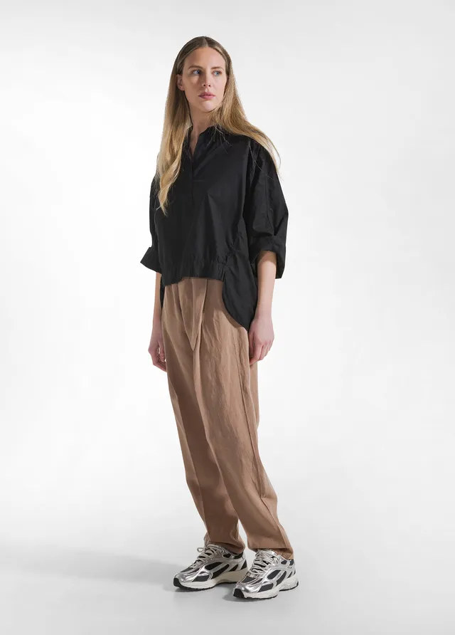 deha-pantaloni-plissettati-in-lino-fiammato-marrone image 1