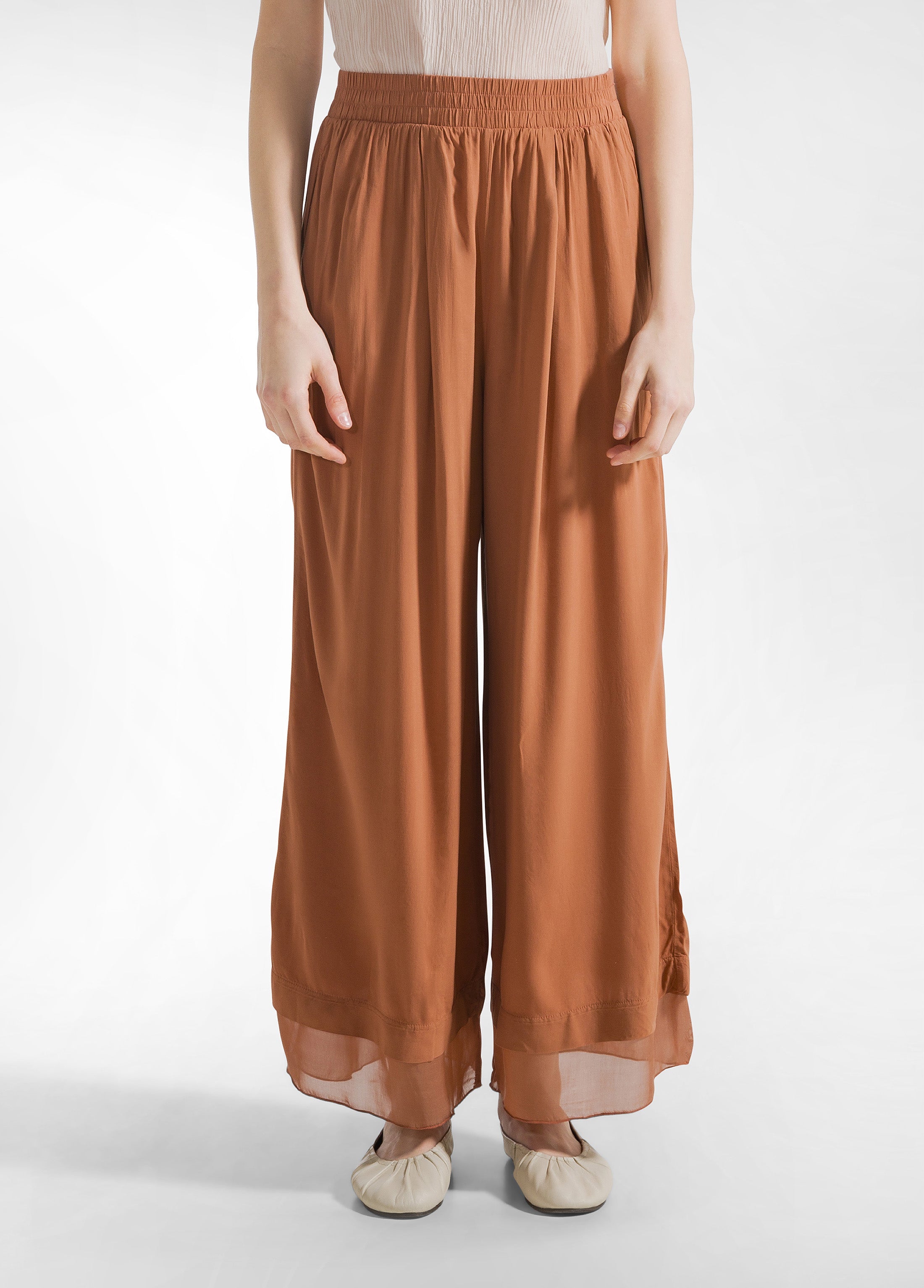 deha-pantalone-fluido-in-mussola-di-viscosa-marrone image 2