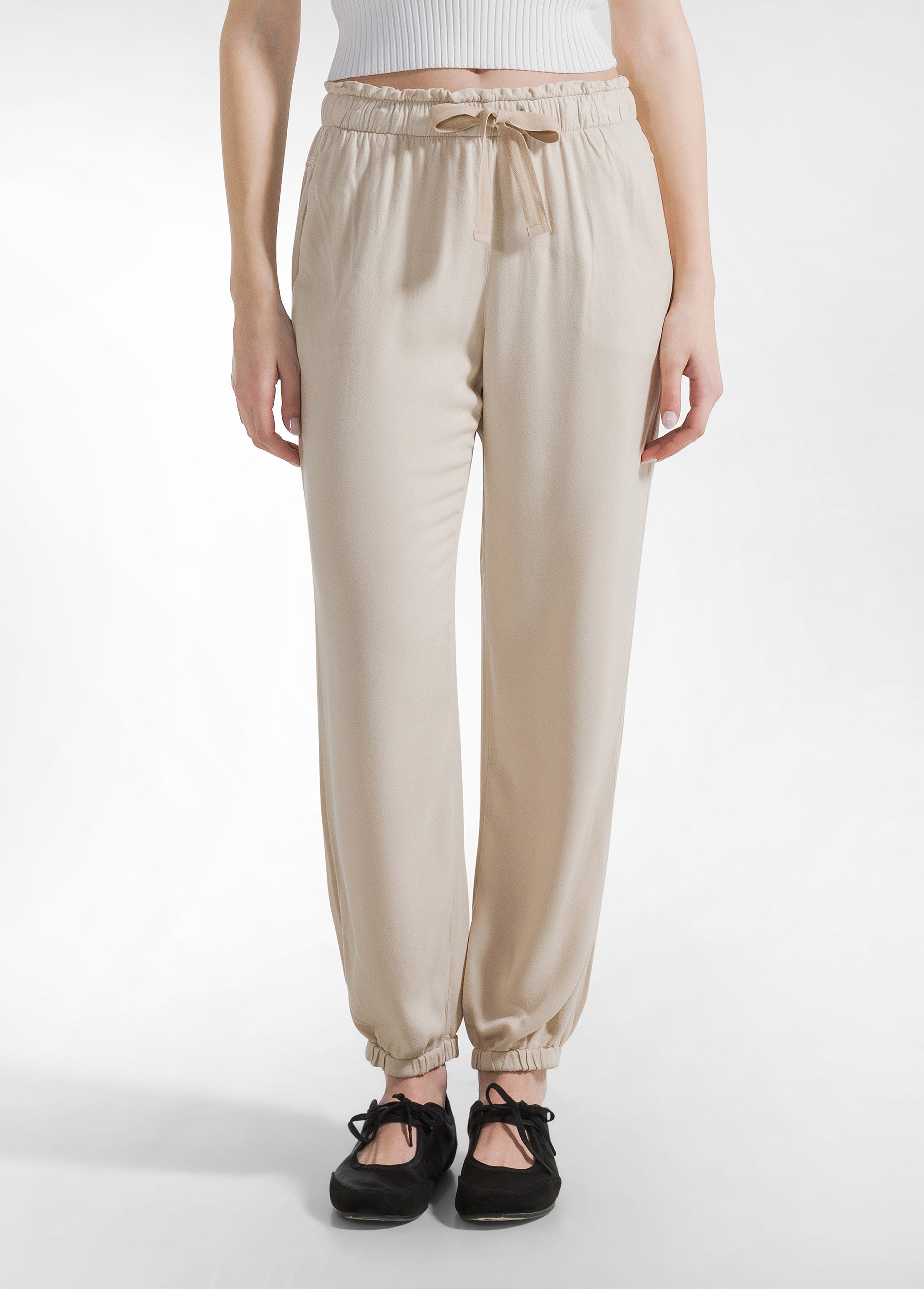 deha-pantalone-jogger-beige-in-viscosa-crepe image 2