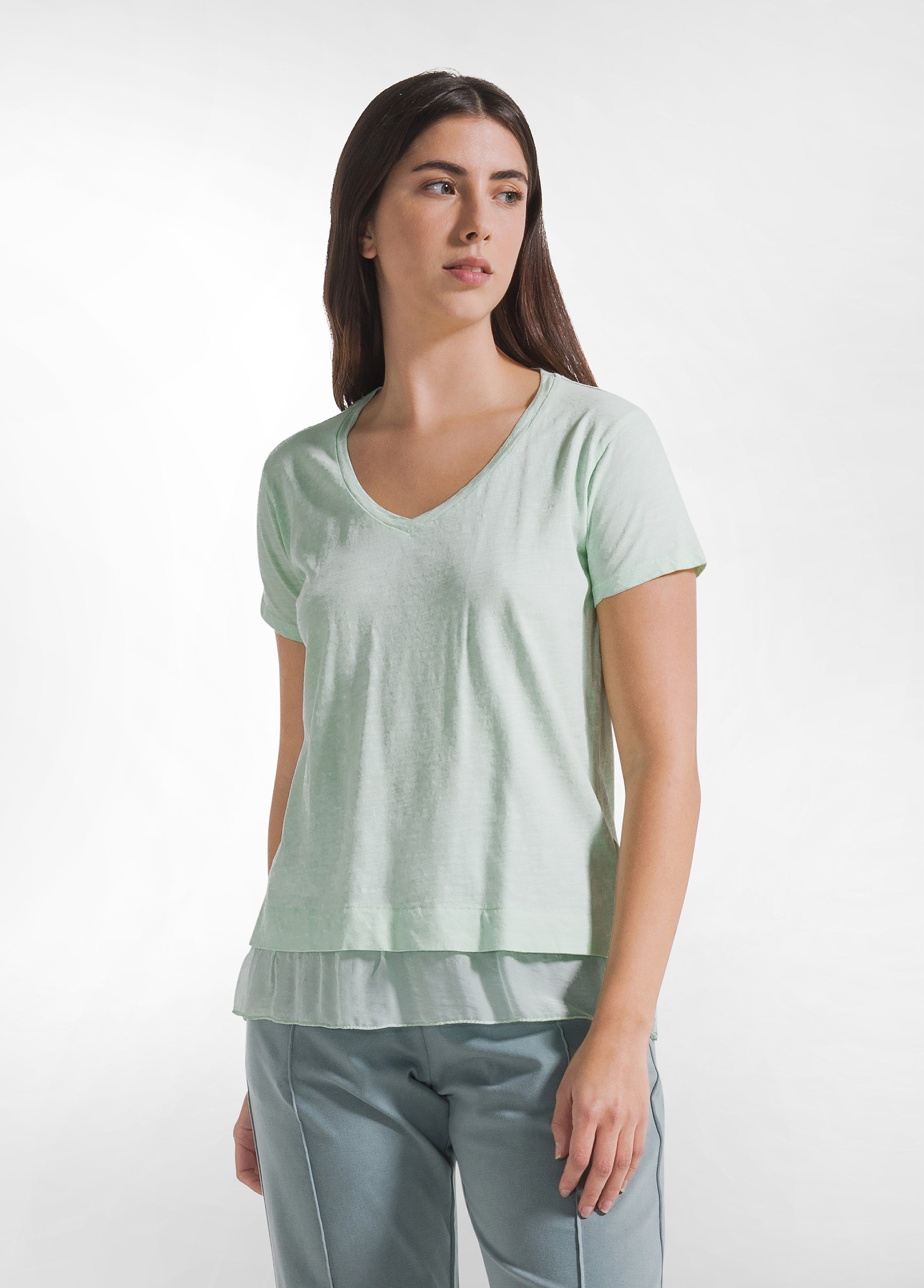 deha-d42492-t-shirt-in-cotone-con-dettagli-in-seta-verde image 1