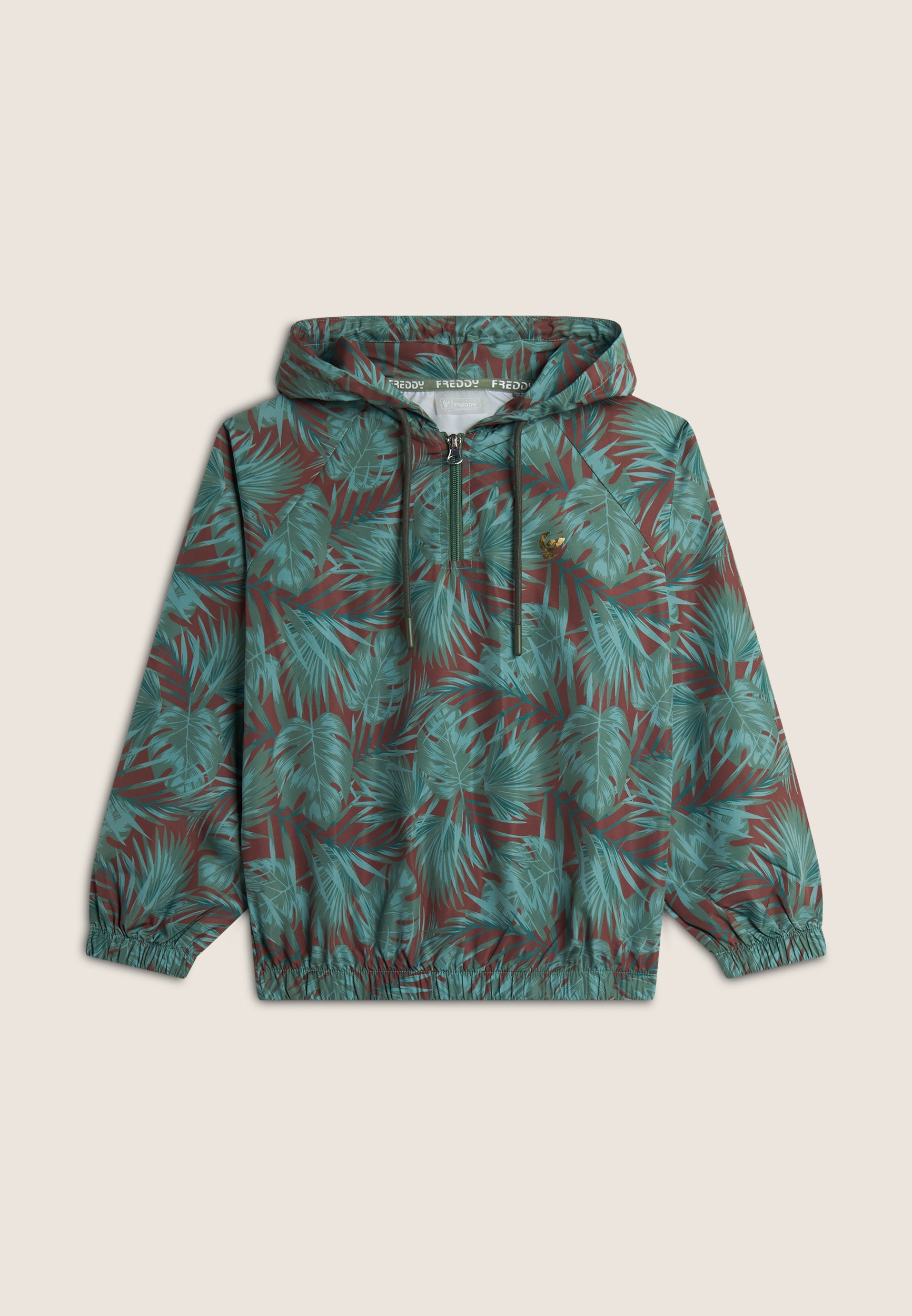 freddy-giacca-soft-shell-bambina-fantasia-tropicale-con-cappuccio-mezza-zip image 1