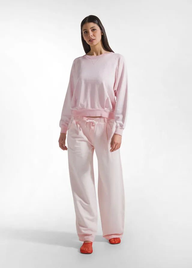 deha-completo-felpa-girocollo-e-pantaloni-wide-leg-effetto-sfumato-rosa image 1