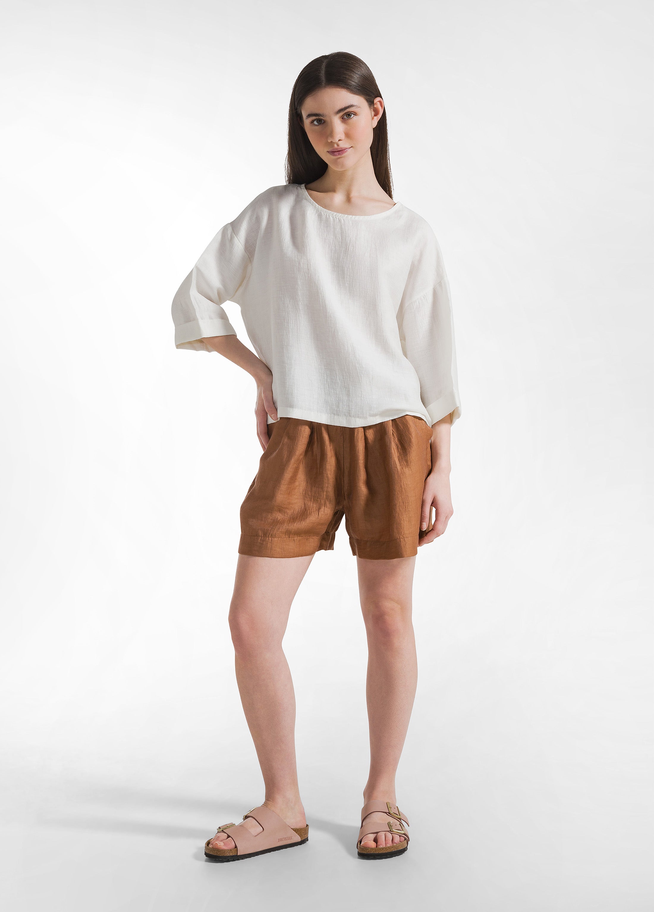 deha-blusa-in-lino-lucido-bianco-manica-3-4 image 4