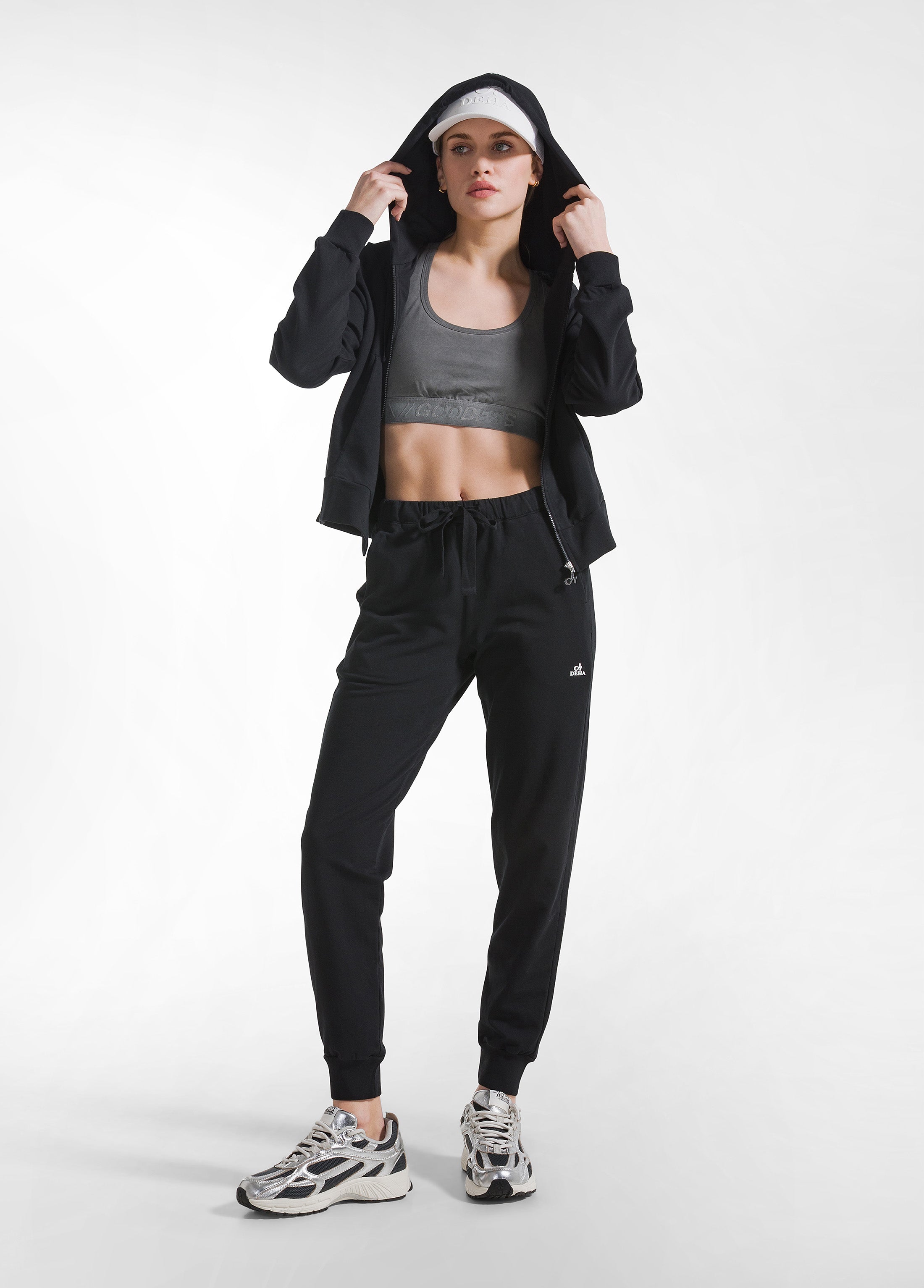 deha-felpa-con-cappuccio-full-zip-in-tessuto-stretch-nero image 4