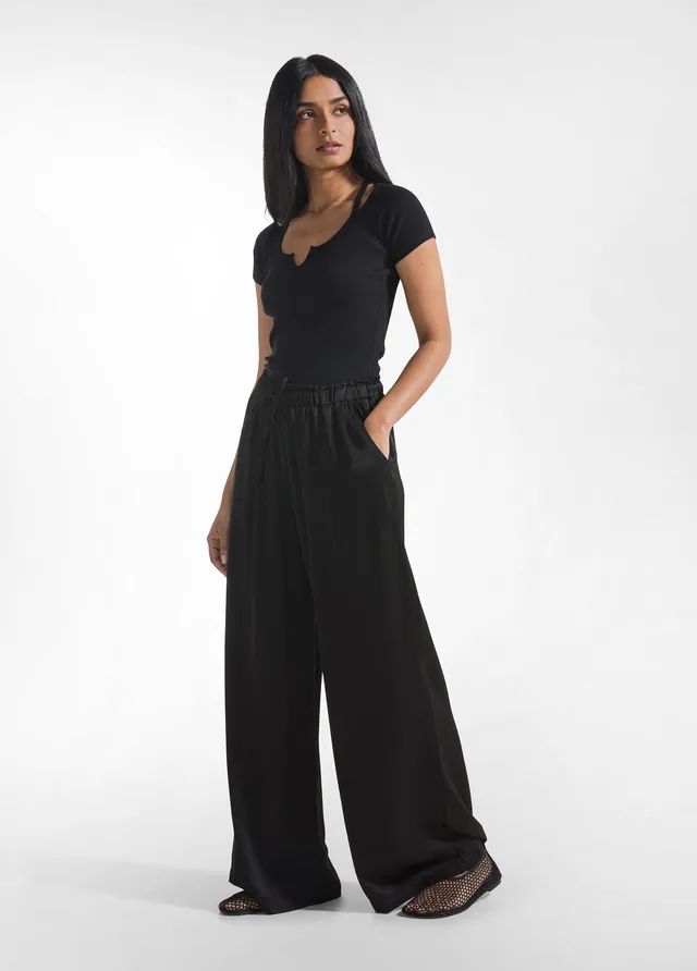deha-pantaloni-palazzo-in-satin-nero-100-viscosa image 1