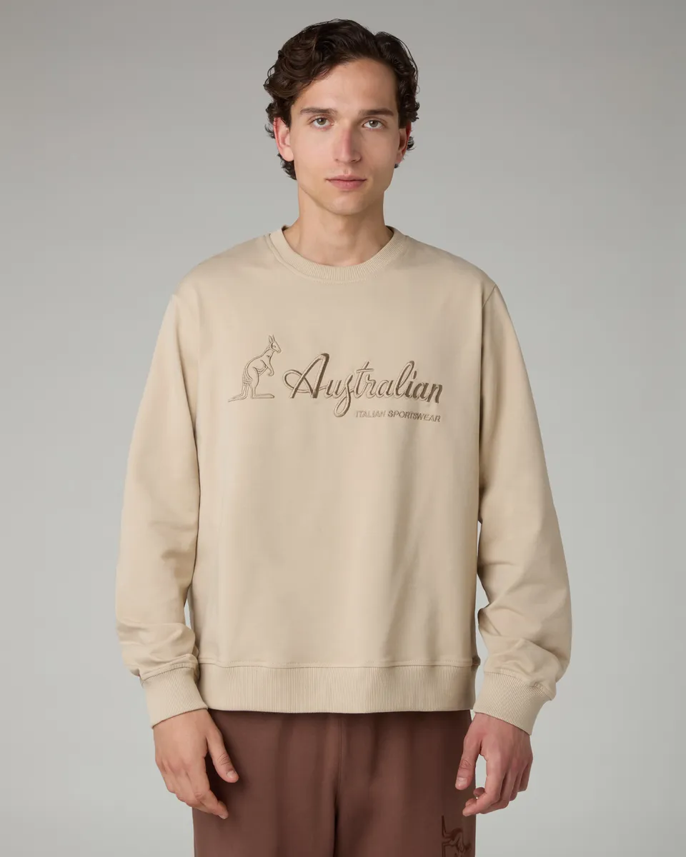 australian-statement-logo-crewneck-felpa-girocollo-sabbia-made-in-italy image 1