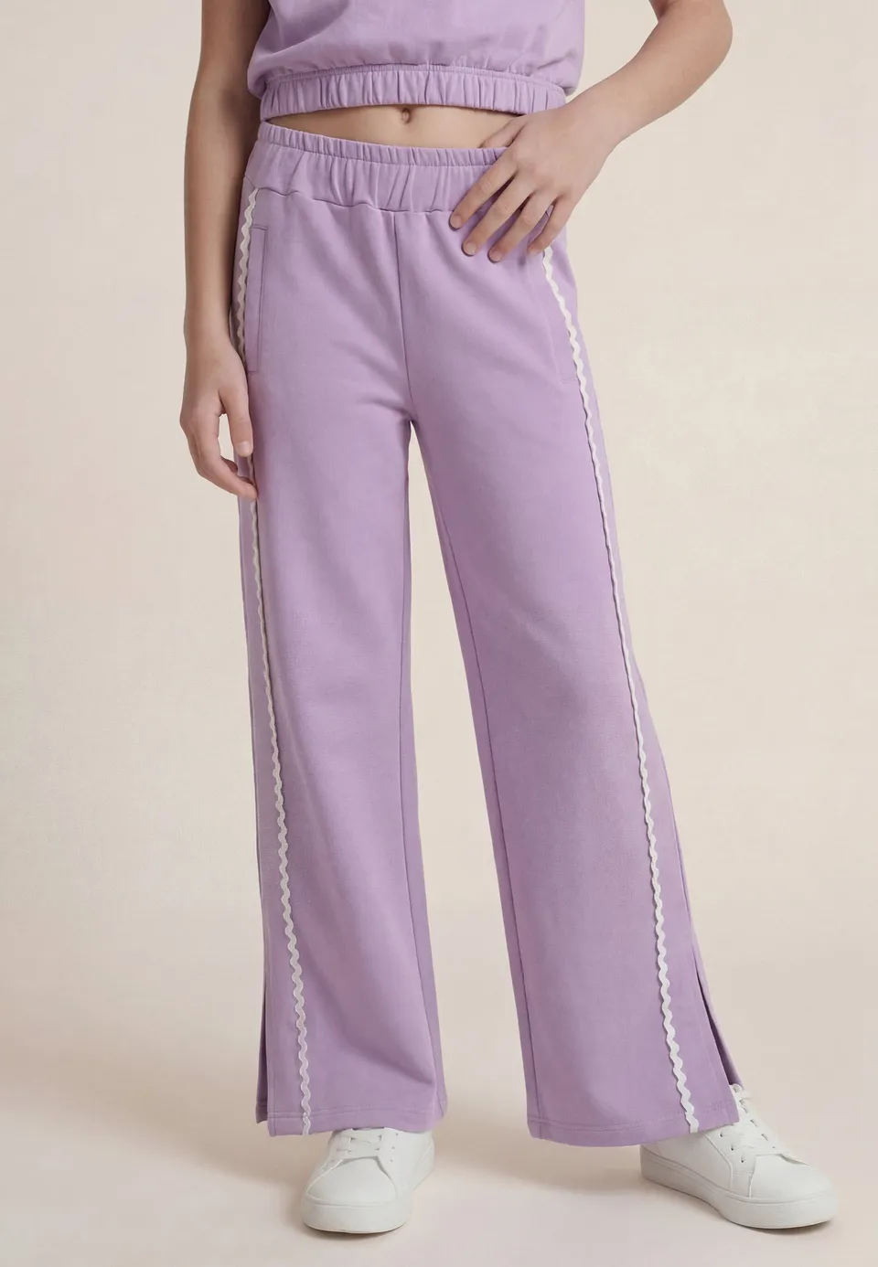 freddy-pantaloni-wide-leg-bambina-e-ragazza-in-french-terry-con-nastro-decorativ image 1