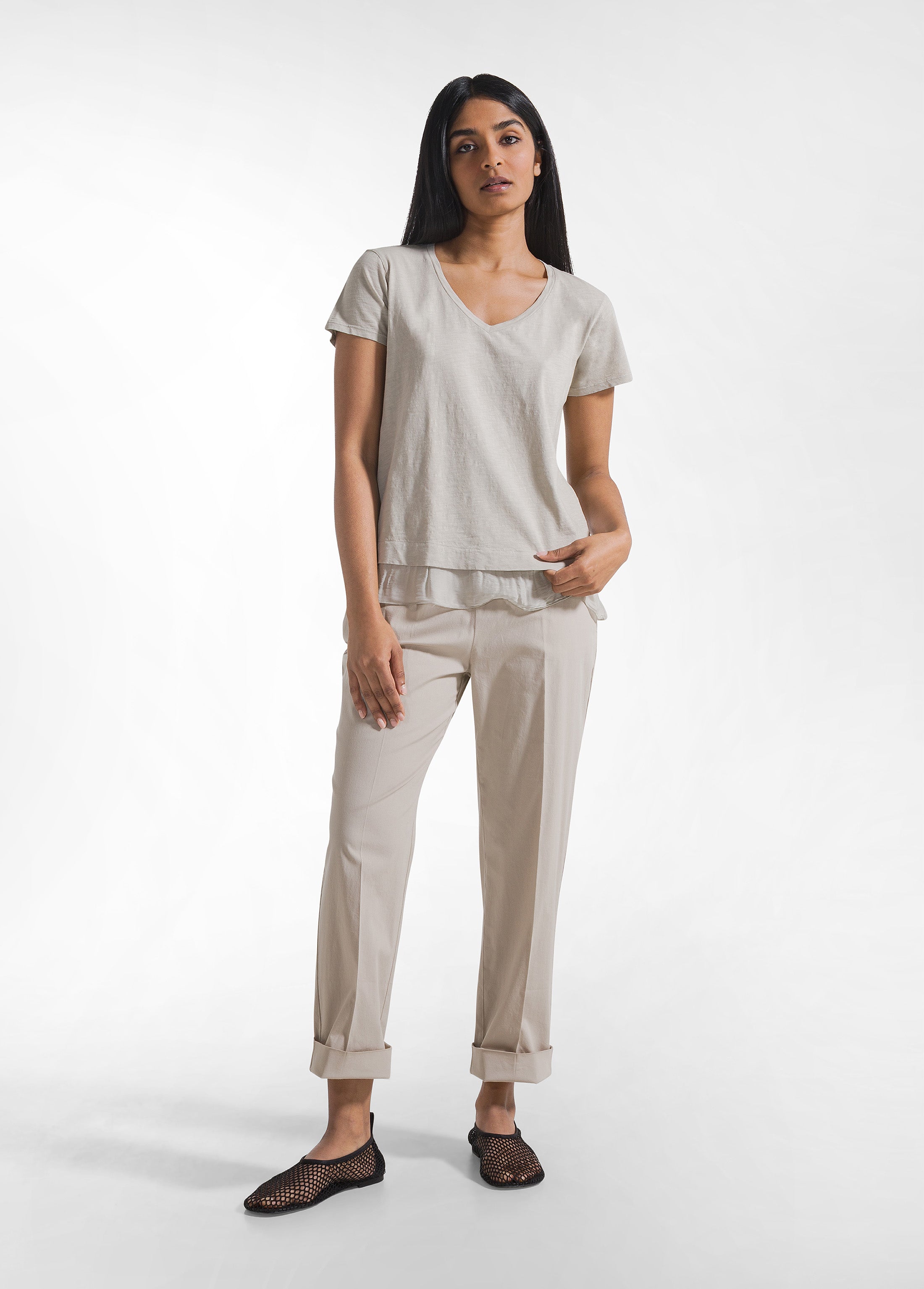 deha-t-shirt-in-cotone-con-dettagli-in-seta-beige image 4