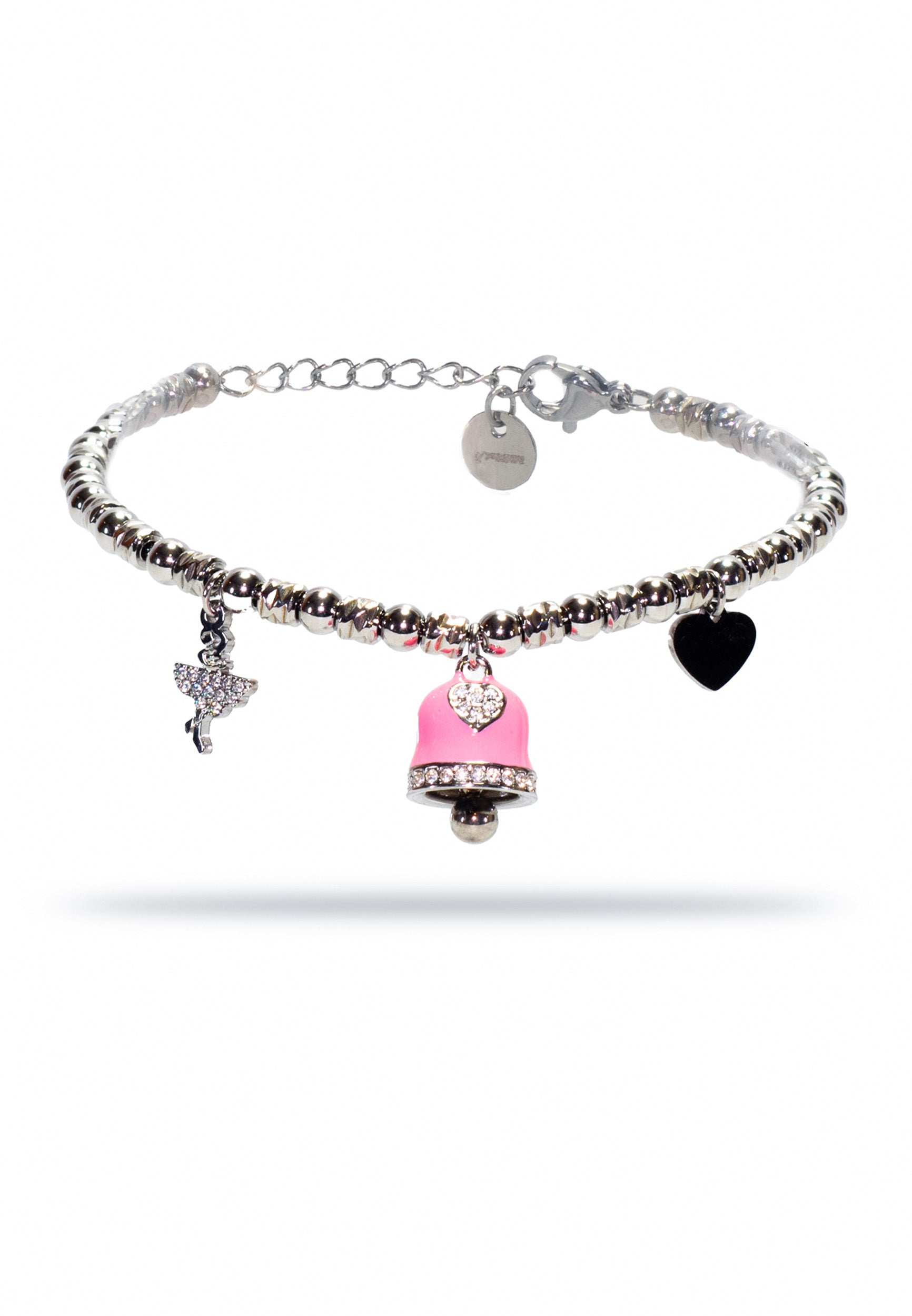 freddy-bracciale-in-acciaio-silver-a-sfere-con-charms-rosa-e-strass image 1