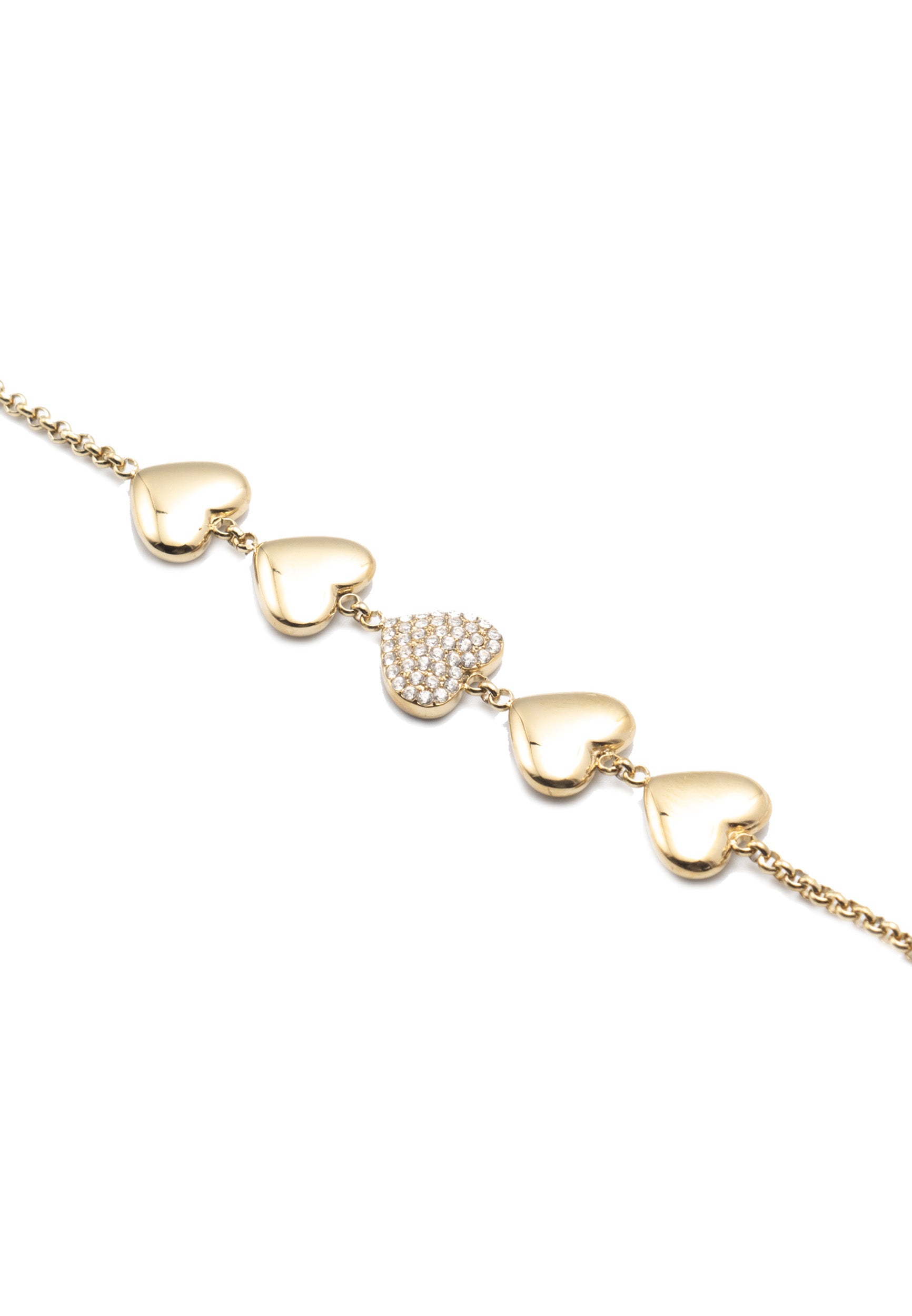 freddy-bracciale-in-acciaio-dorato-316l-con-cinque-cuori-e-strass image 2