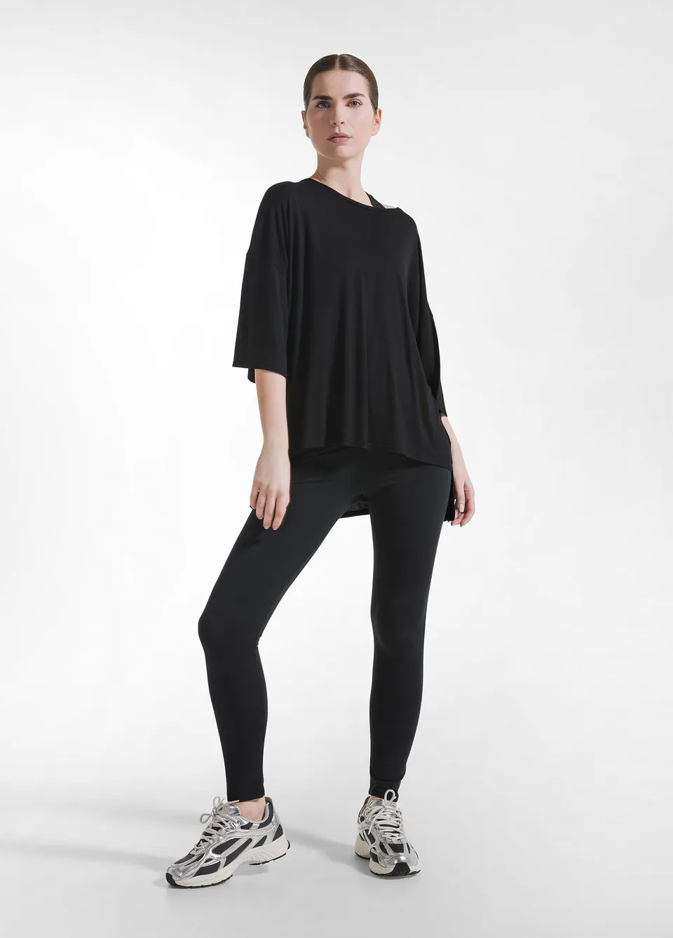 deha-d42036-leggings-vita-alta-tinta-unita-nero image 1