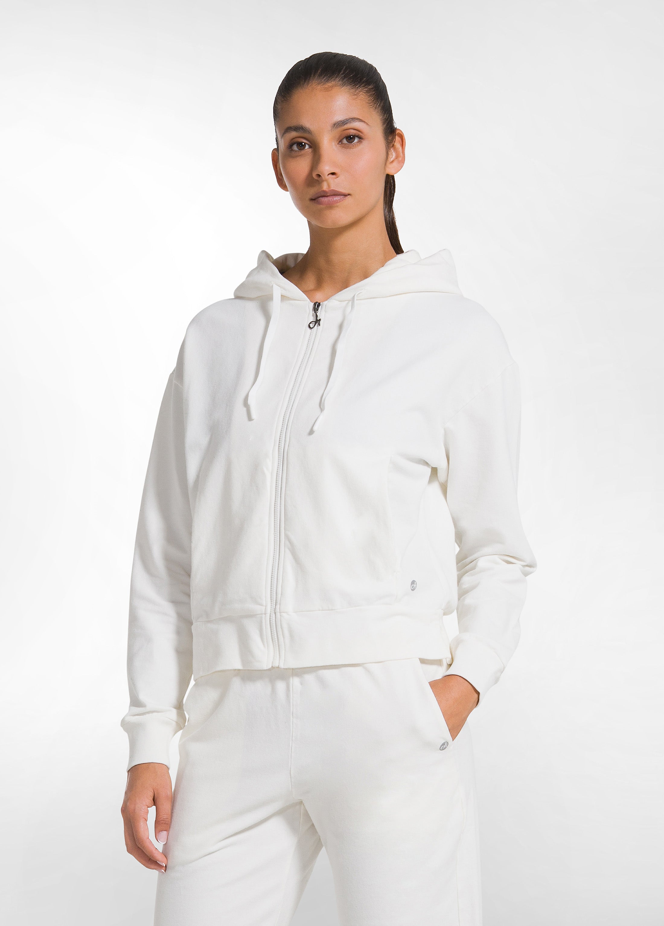 deha-felpa-con-zip-e-cappuccio-in-cotone-stretch-bianca image 1