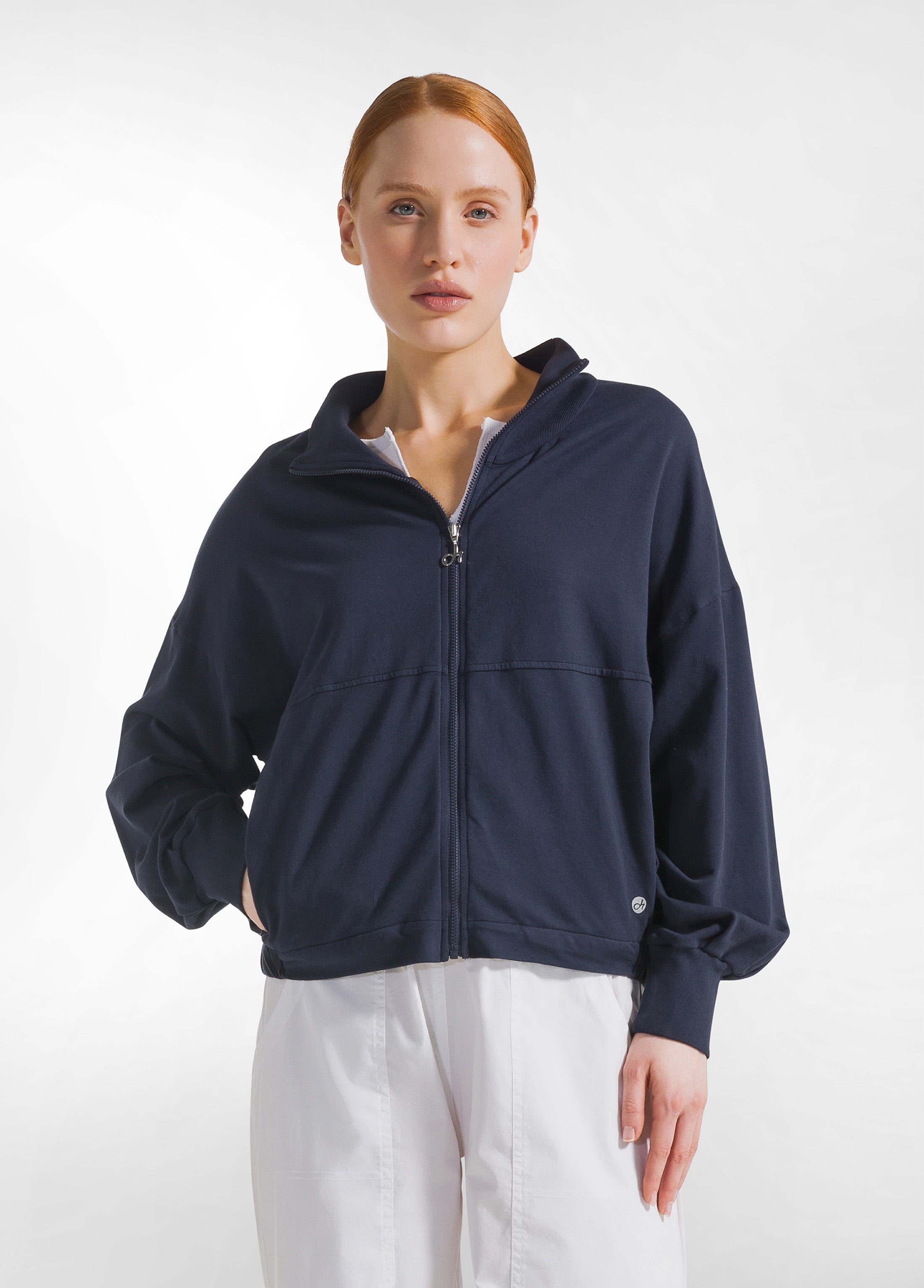 deha-felpa-con-zip-combinata-lino-cotone-blu image 1