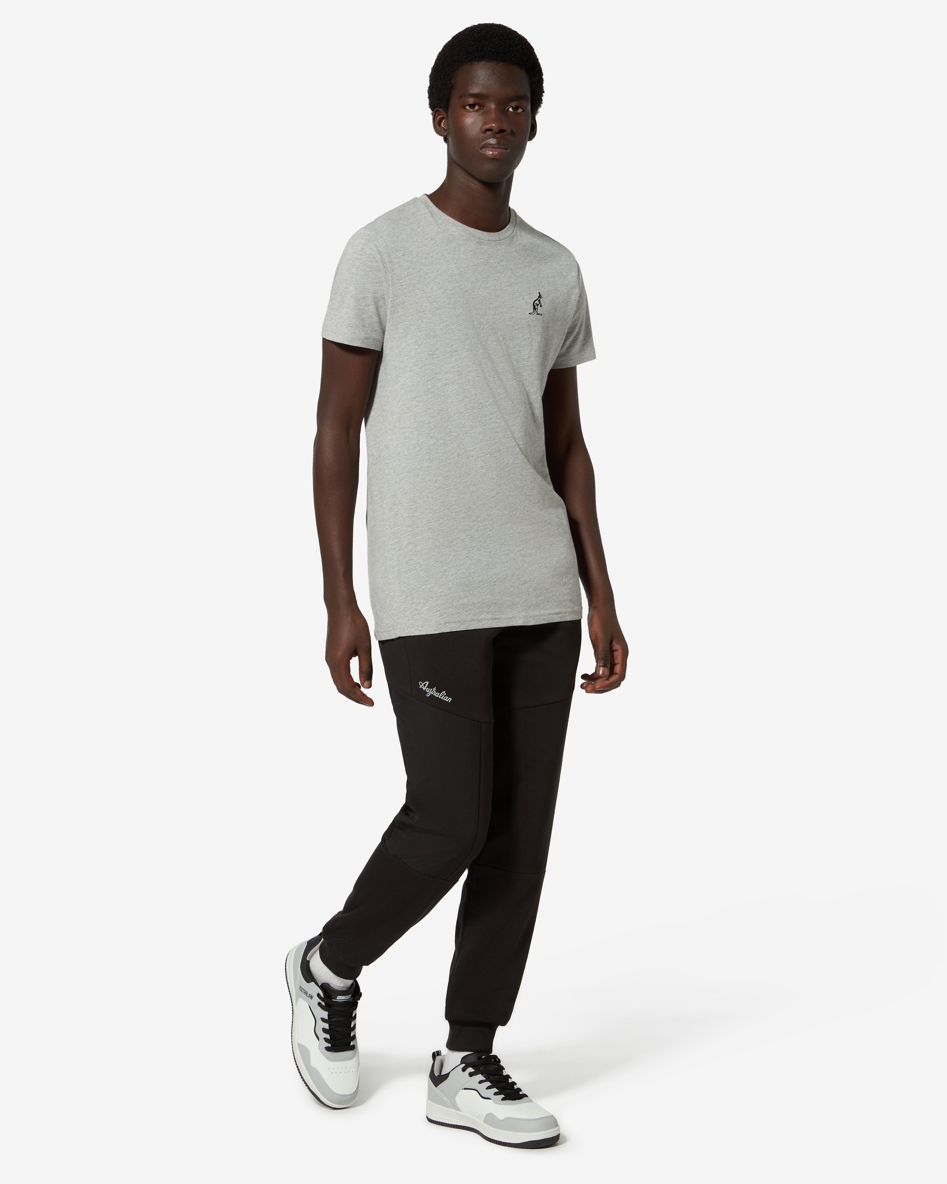 australian-basic-t-shirt-league-maglietta-cotone-grigio-melange-logo-ricamato image 2
