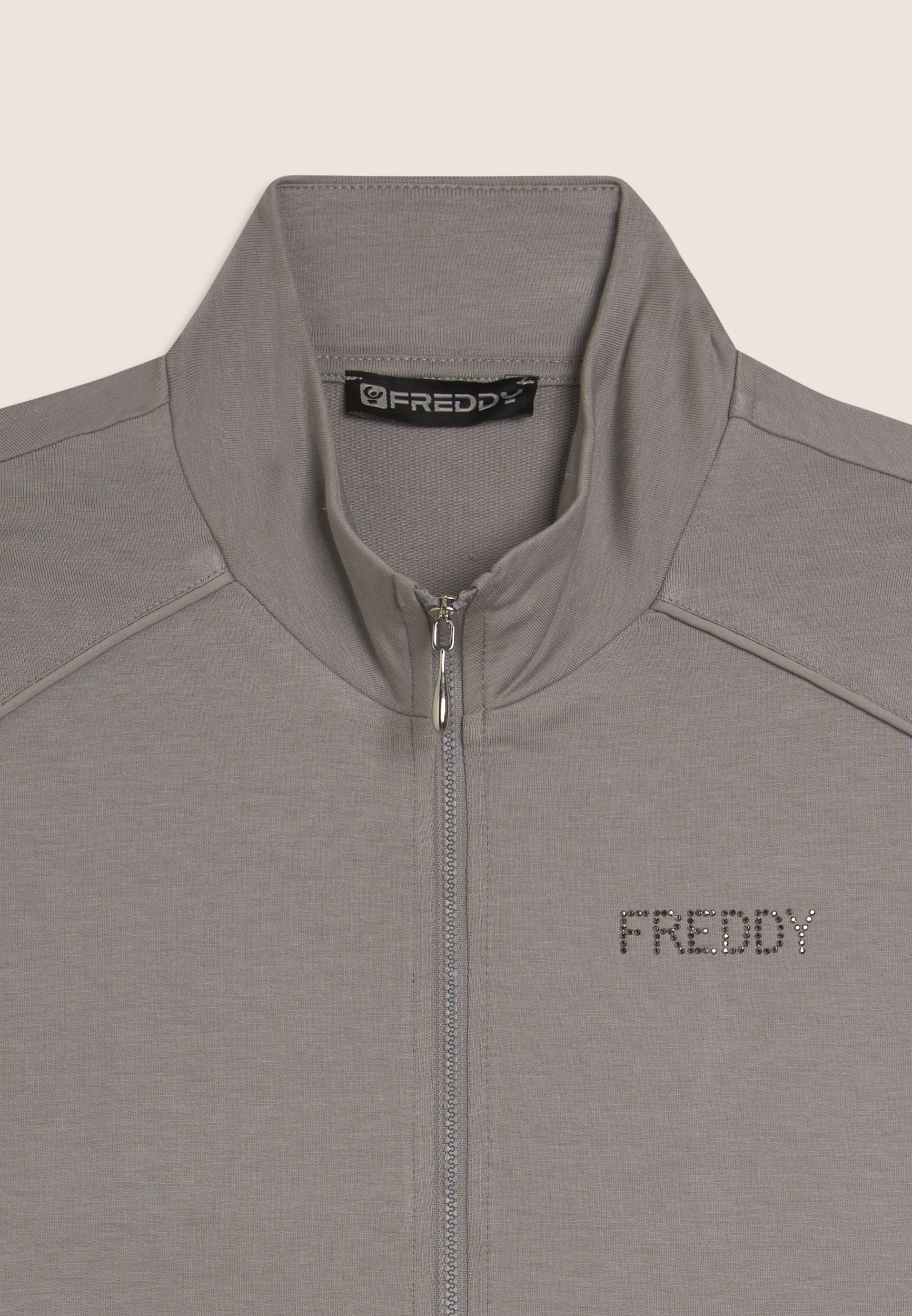 freddy-felpa-con-zip-e-fondo-asimmetrico-con-logo-in-strass image 7