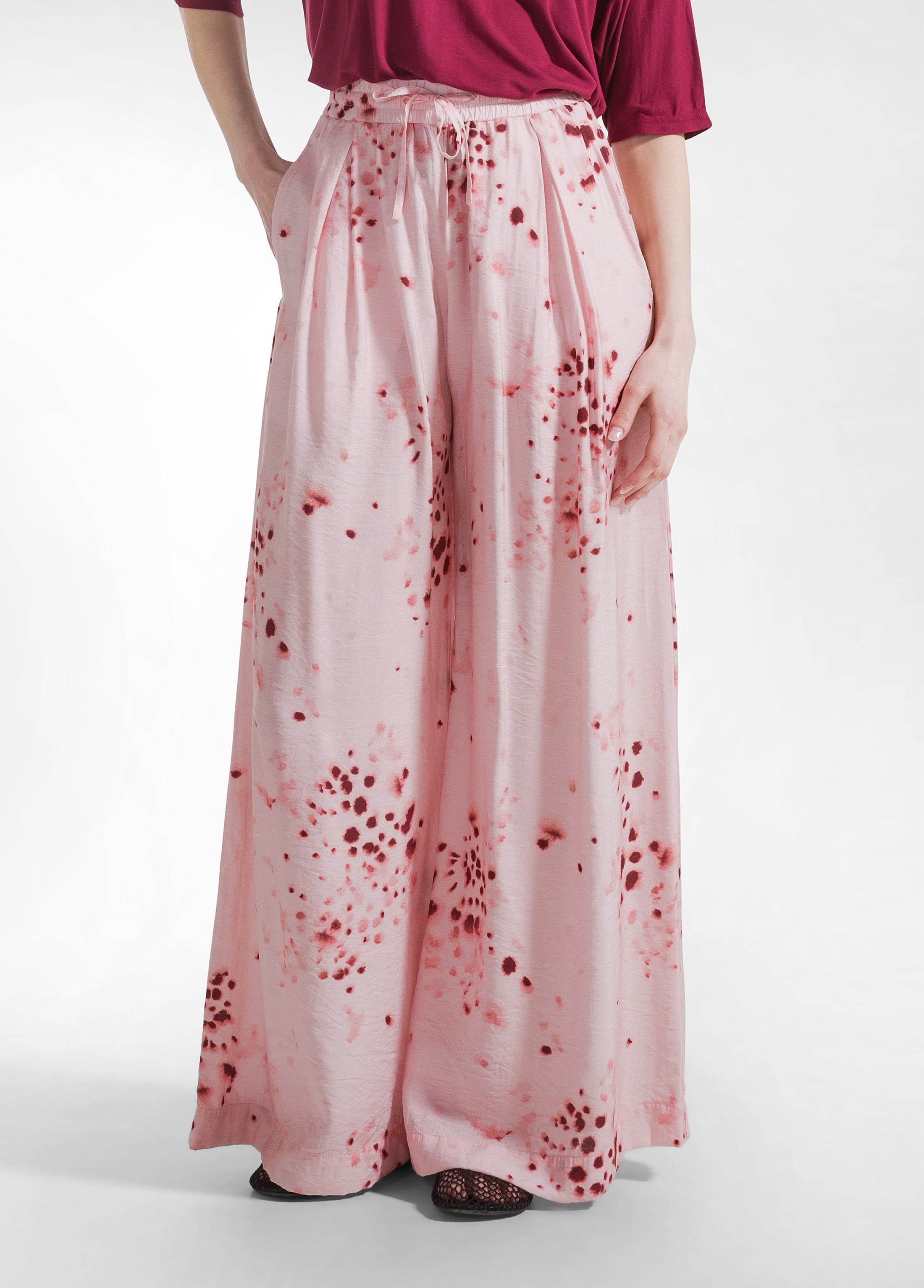 deha-pantaloni-larghi-viscosa-stropicciata-rosa-effetto-crinkle image 2
