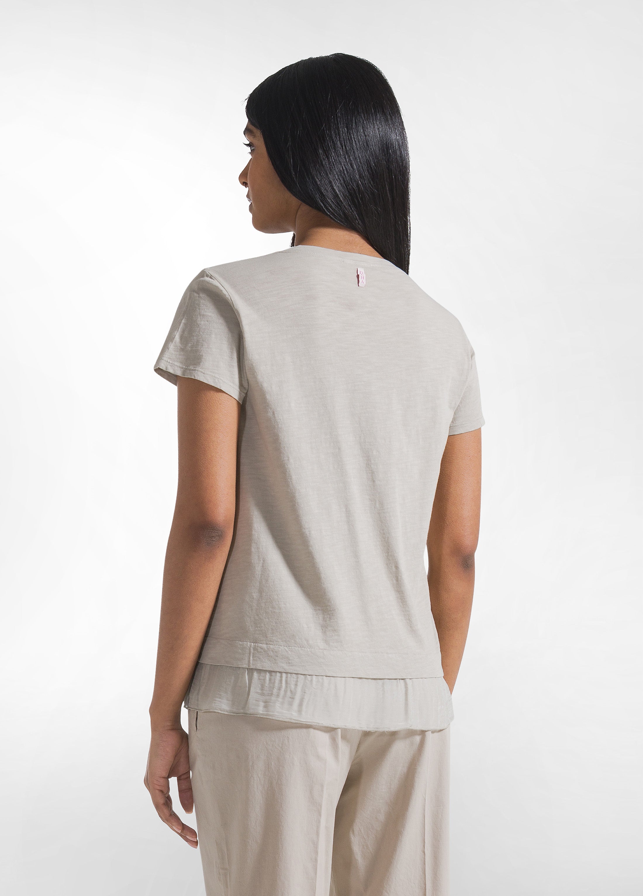 deha-t-shirt-in-cotone-con-dettagli-in-seta-beige image 2