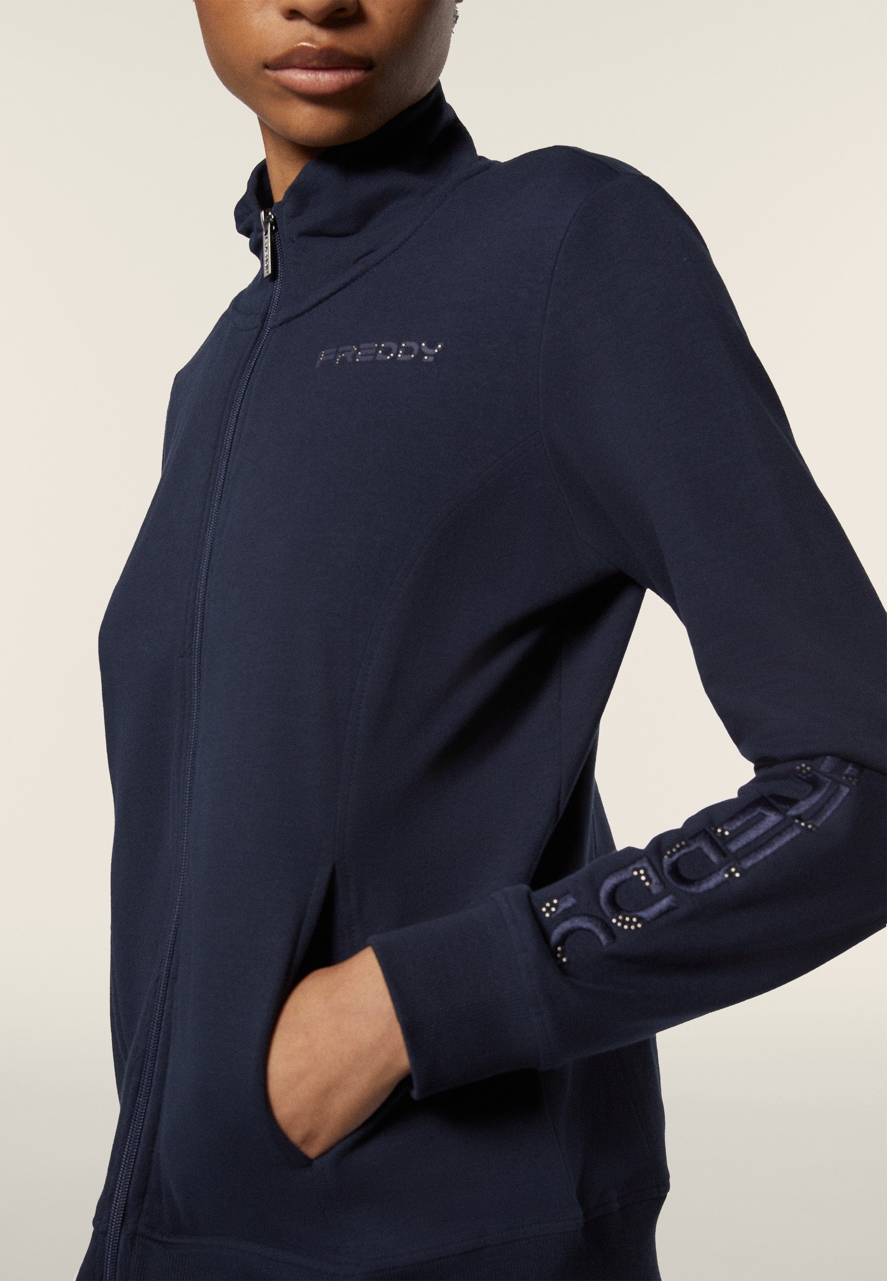 freddy-felpa-donna-zip-collo-alto-regular-fit-con-logo-ricamato image 4