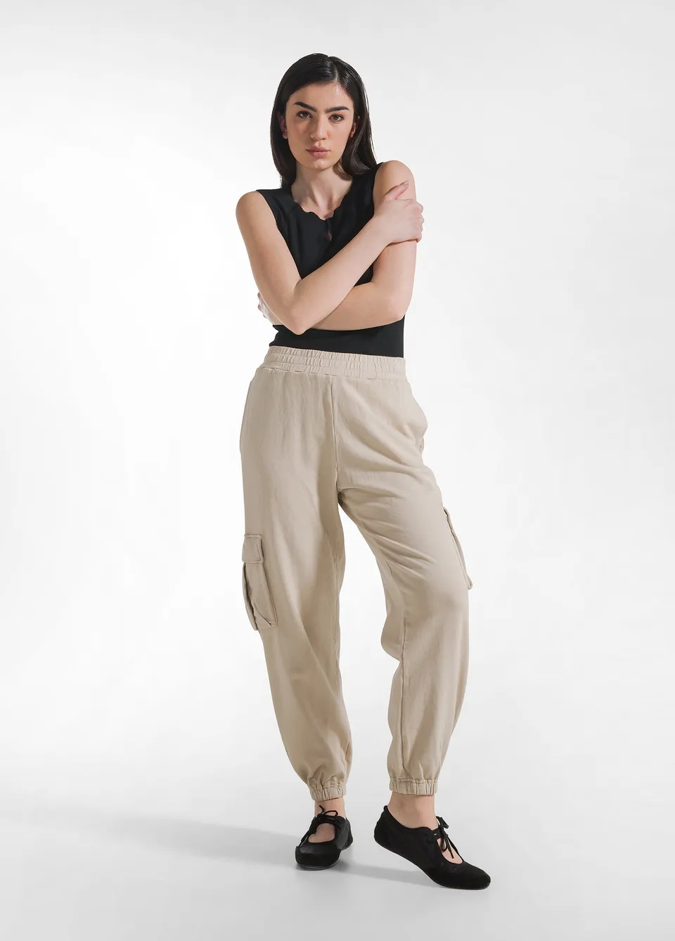 deha-pantalone-cargo-in-felpa-beige-cotone-organico image 1