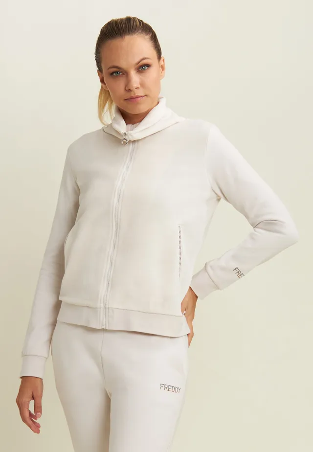 freddy-felpa-donna-collo-alto-in-velluto-con-zip-e-strass image 1