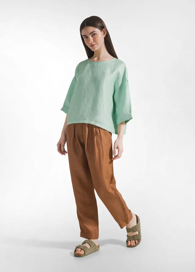 deha-pantalone-in-lino-lucido-marrone-vestibilit-regolare image 1