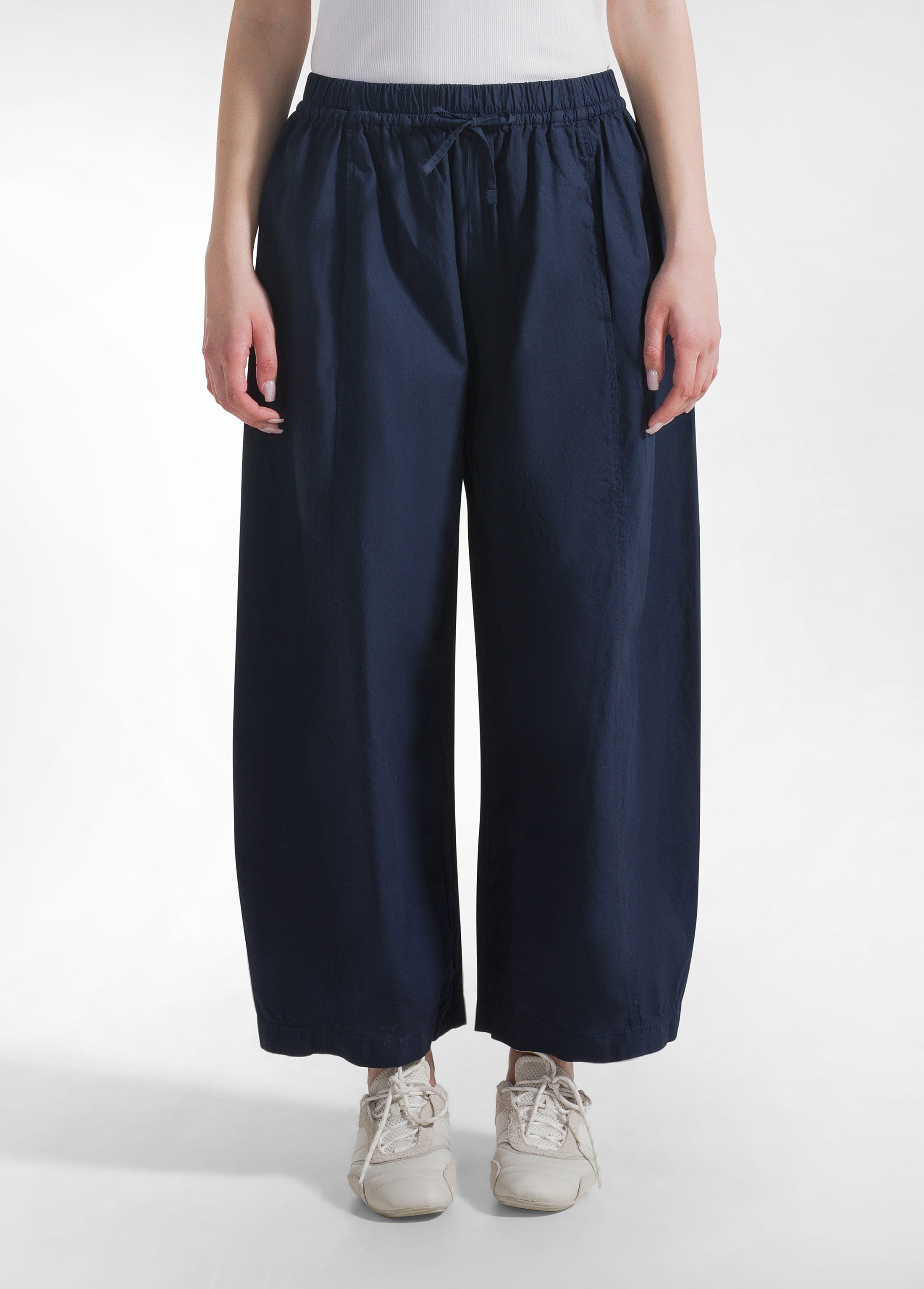 deha-pantalone-relaxed-in-popeline-blu-pantaloni-vita-elastica-con-coulisse image 2