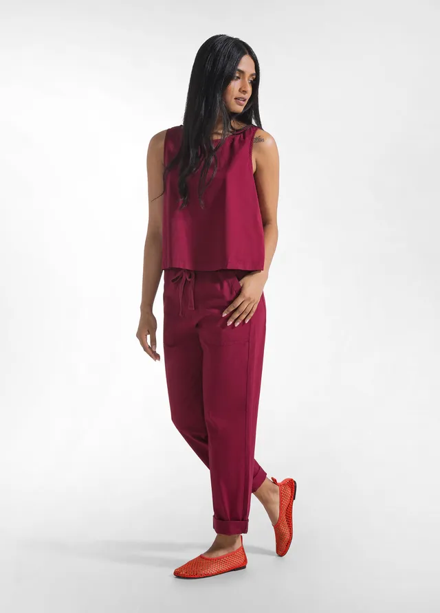 deha-pantaloni-dritti-in-popline-elasticizzato-rosso-d42556 image 1