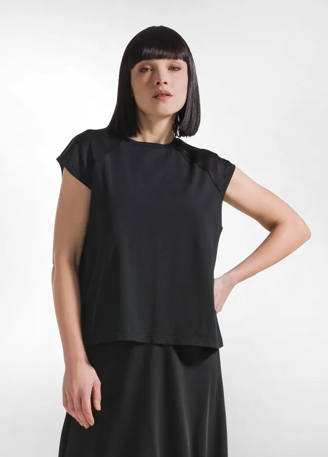 deha-top-d42440-maniche-satin-e-corpo-jersey-nero image 1