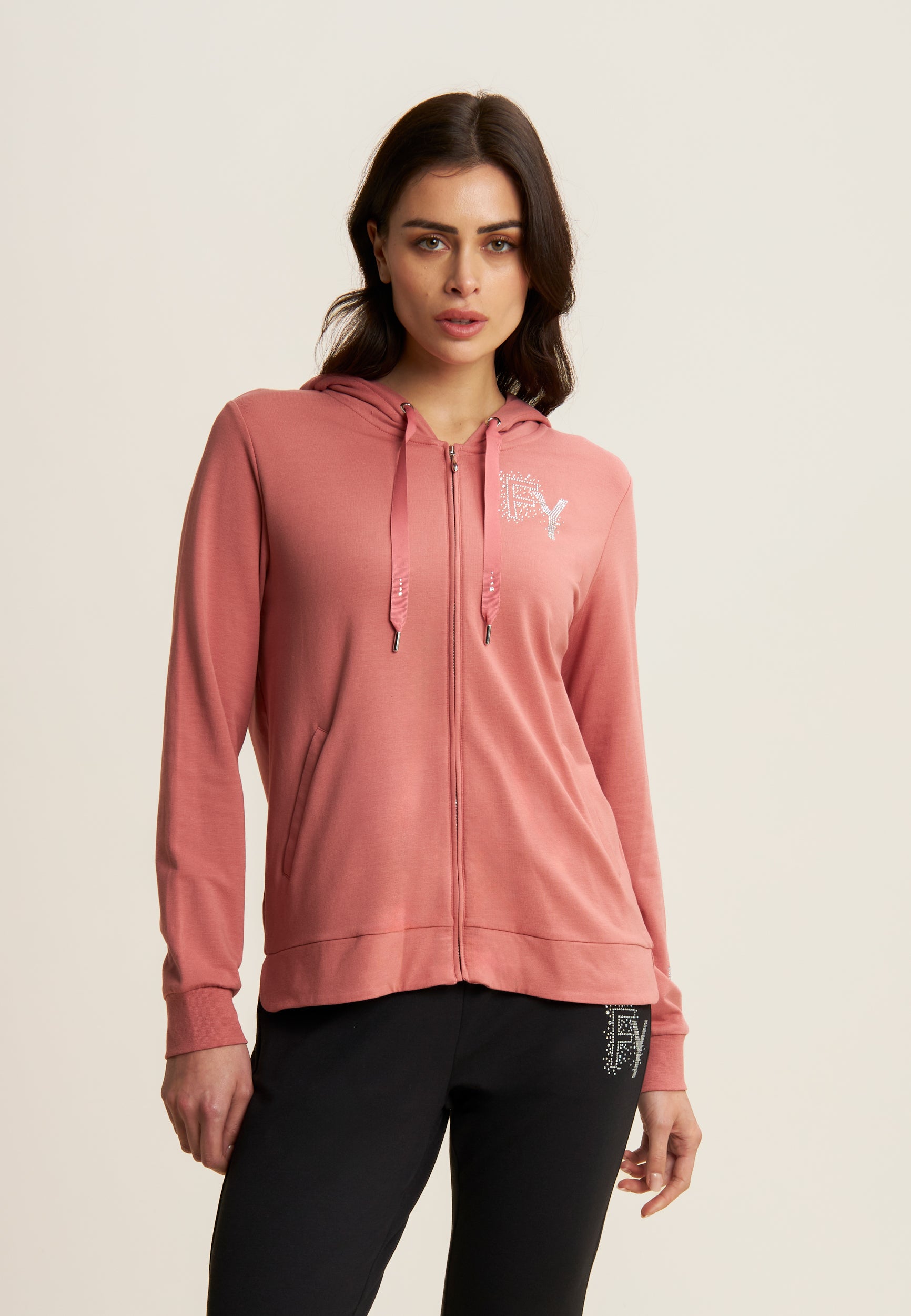 freddy-felpa-donna-con-cappuccio-e-zip-logo-fy-in-strass image 1