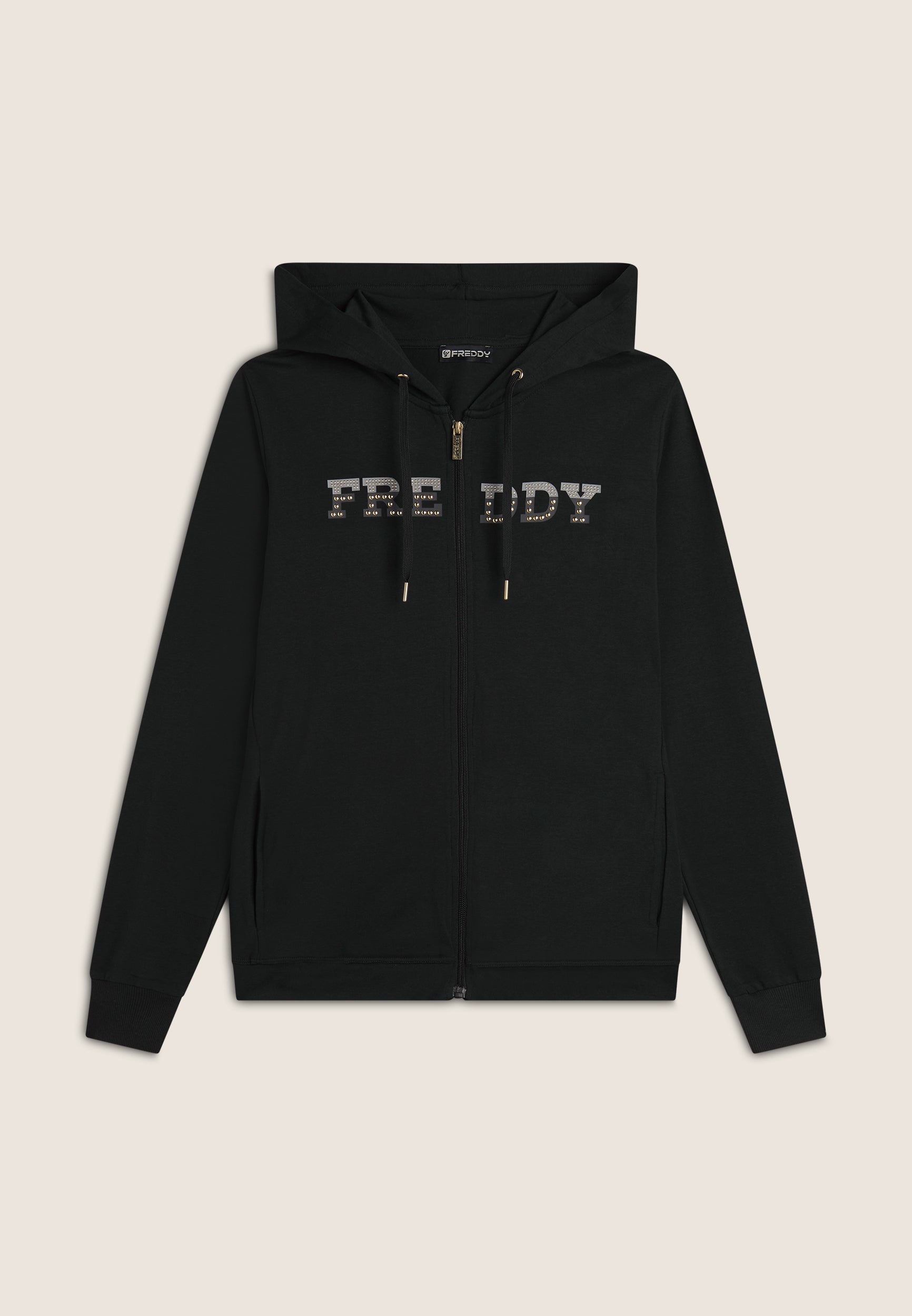 freddy-felpa-comfort-con-zip-e-cappuccio-grafica-dorata image 4