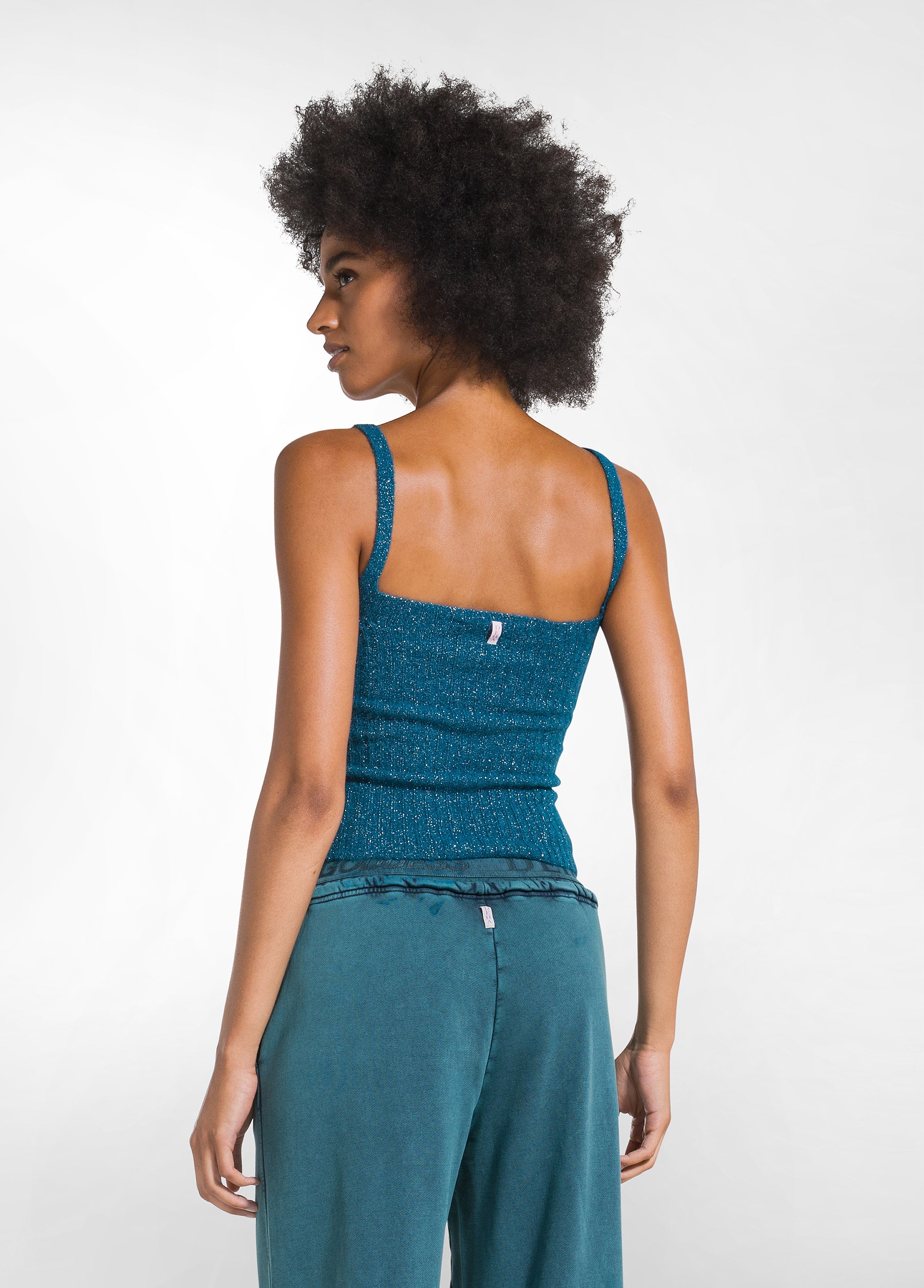 deha-top-in-maglia-lurex-verde-top-aderente-spalline-sottili image 2