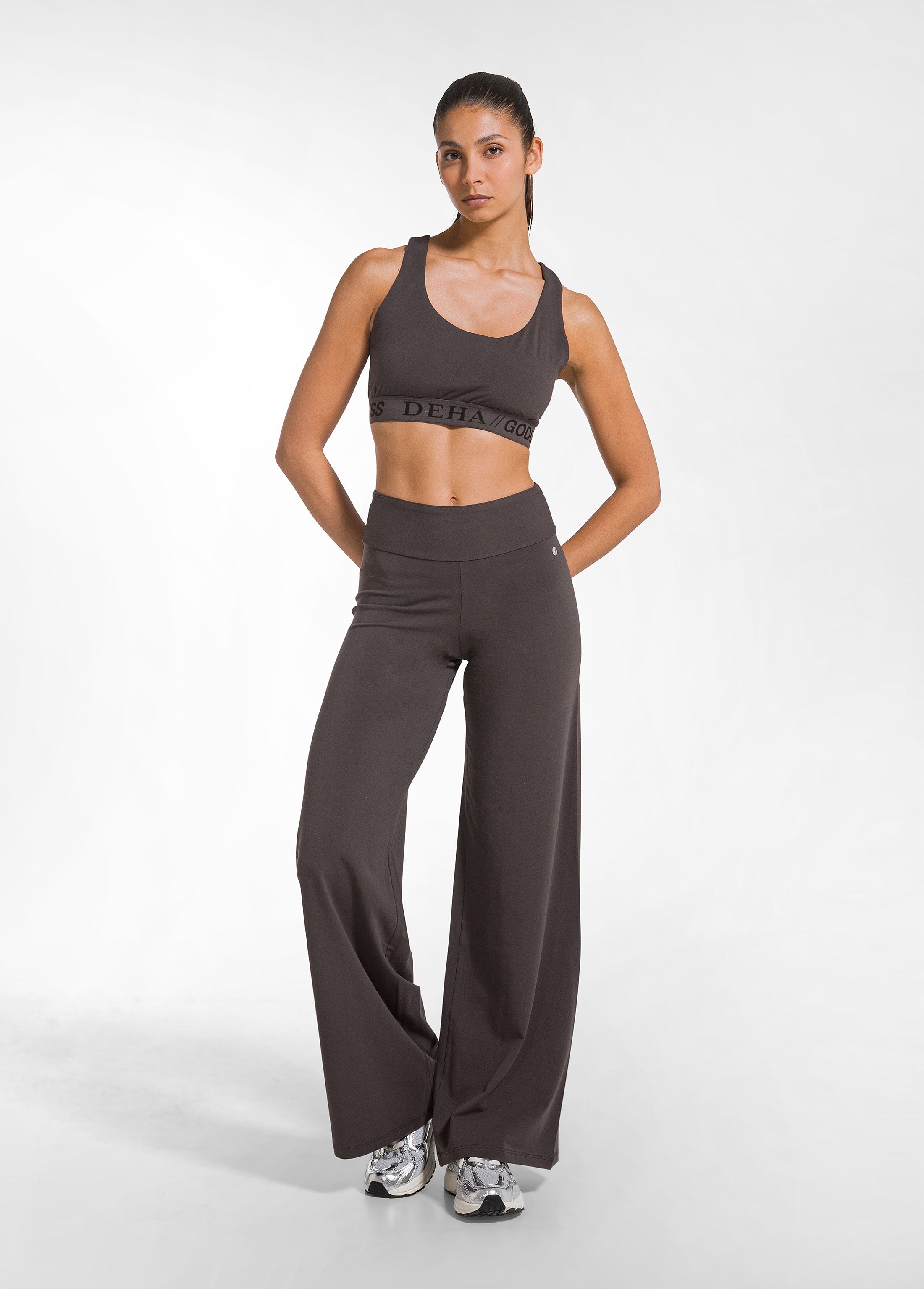 deha-pantaloni-jersey-stretch-fondo-elasticizzato-d42009-marrone-donna image 1