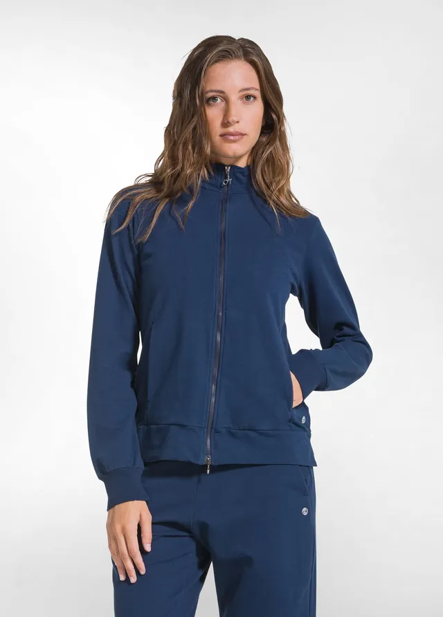 deha-d52021-felpa-stretch-con-zip-senza-cappuccio-blu image 1